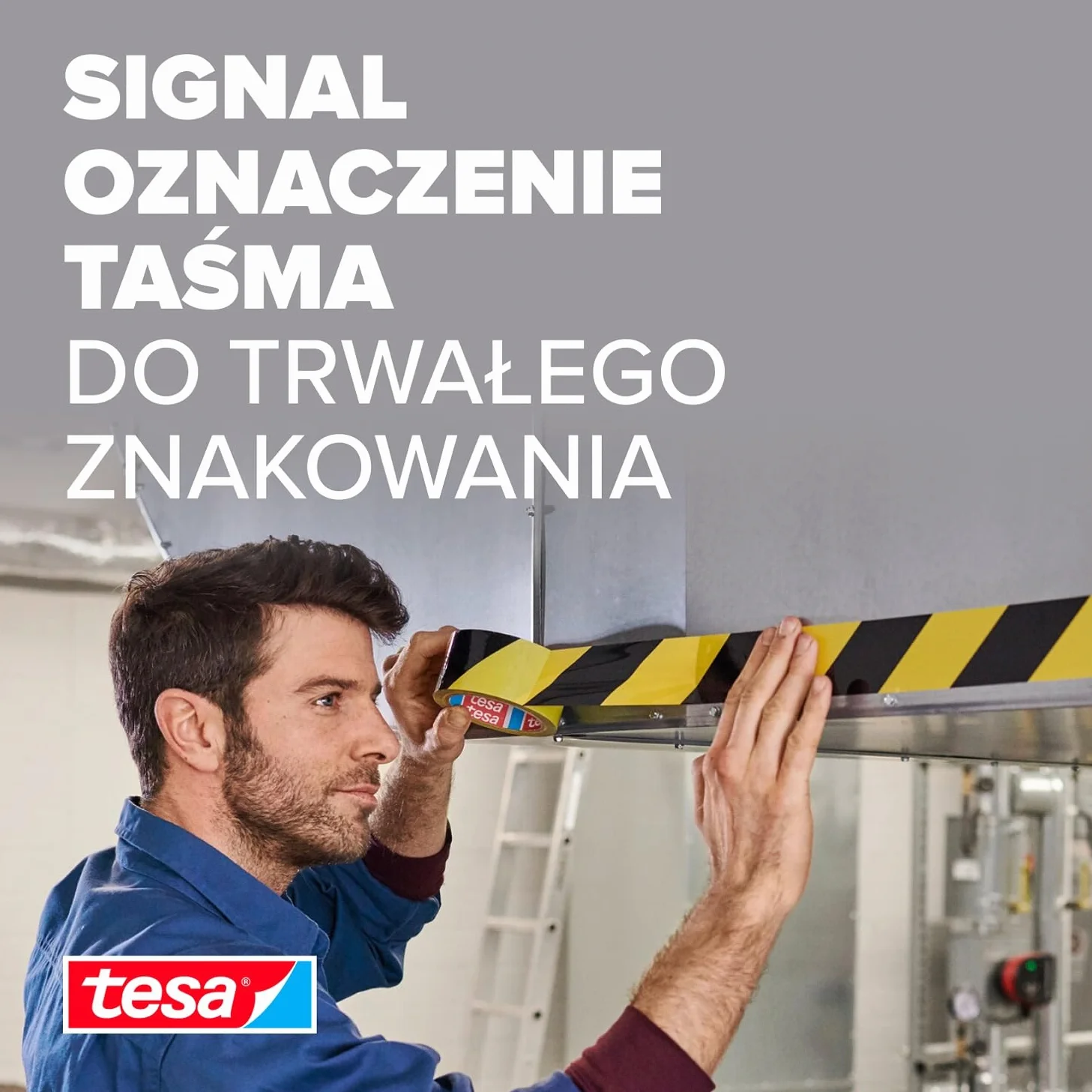 tesa Signal samoprzylepna taśma ostrzegawcza do oznaczania stref niebezpiecznych – wykonana z wytrzymałego PCW – 66 m x 50 mm – czarna/żółta