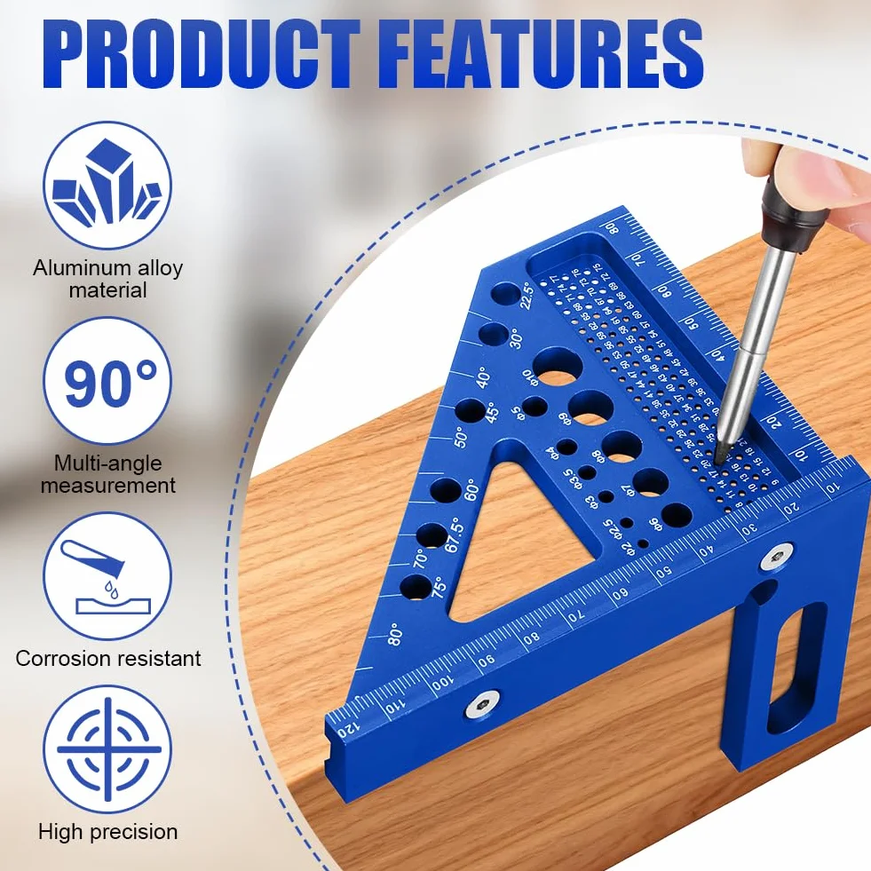 Flintronic 3D Wielokątny Kątownik Stolarz, 22,5-90° Przenośnik Kątowy Ze Stopu Aluminium, 120mm Precyzyjne Narzędzia Do Obróbki Drewna, Trójkątna Linijka Ukośna dla Stolarza Inżyniera