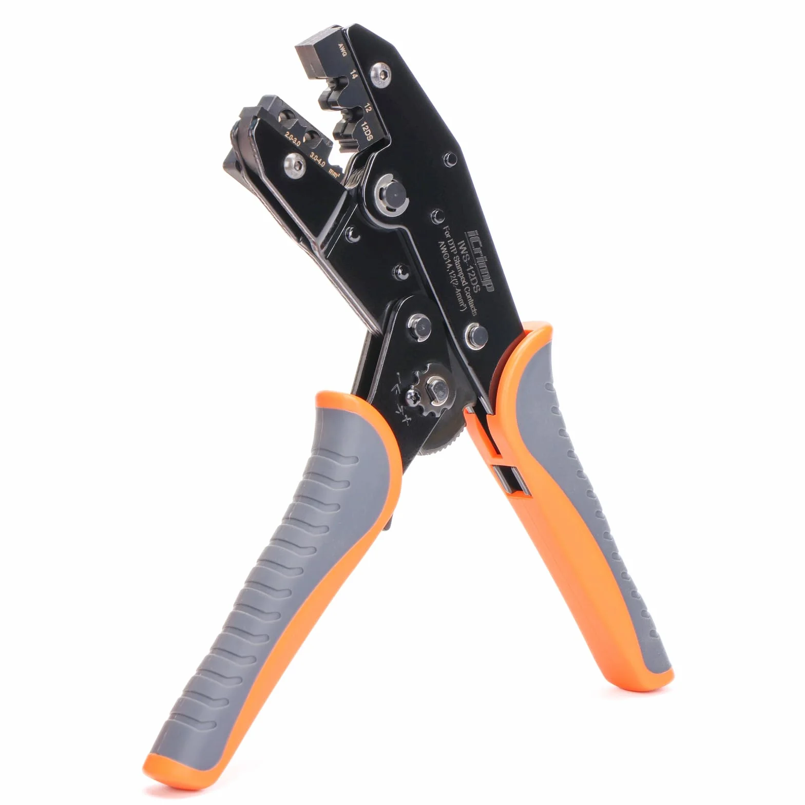 iCrimp Narzędzie do zaciskania otwartego styku z pozycjonerem, pasuje do złączy serii Deutsch DT 2–4 mm², zaciski 14/12 AWG, precyzyjne narzędzie do zaciskania zapadkowego do zastosowań