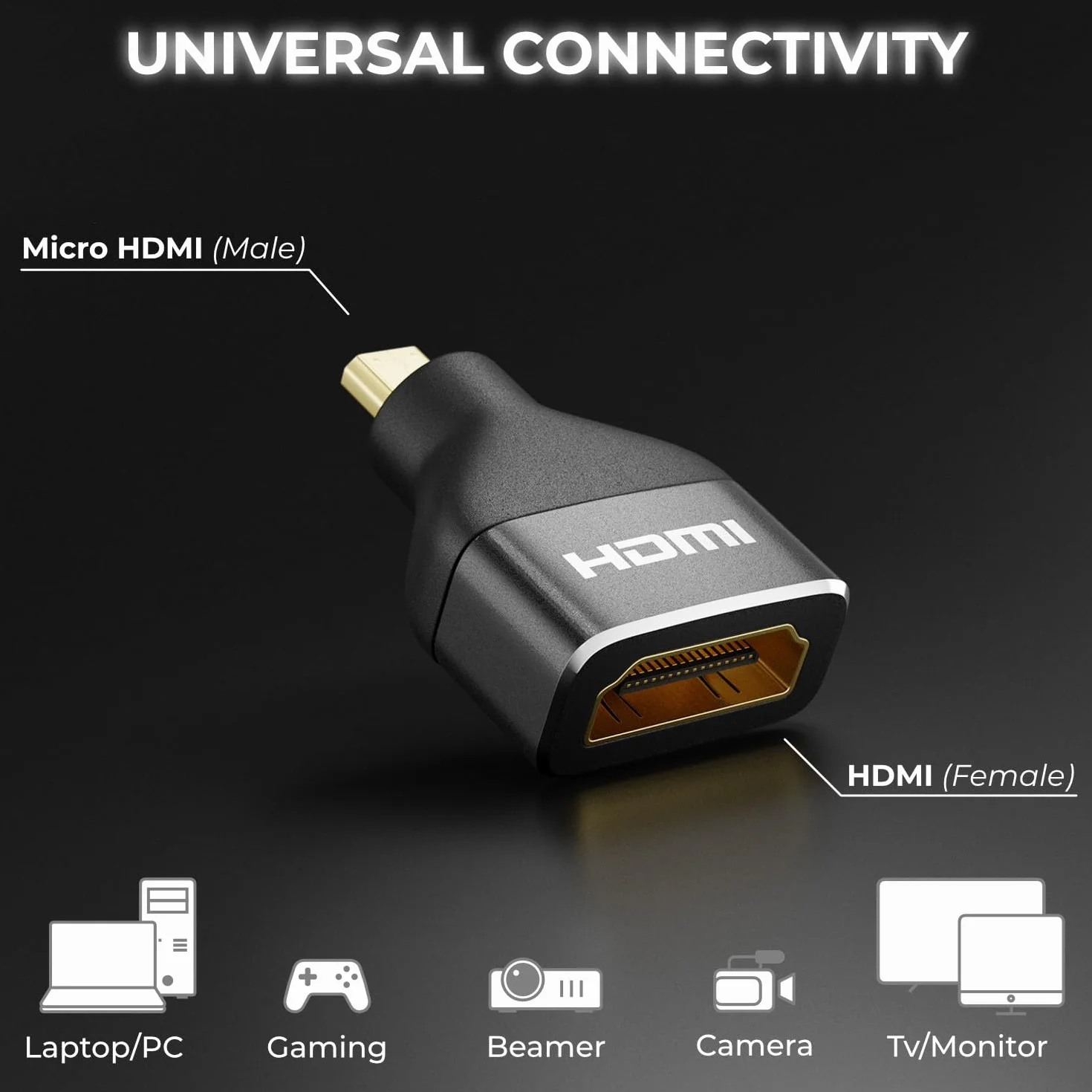 deleyCON Adapter Micro HDMI Aluminium 4K@60Hz 2K@120Hz UHD HDMI 2.0 18 Gb/s Czarny
