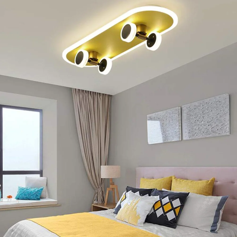 Dziecięca lampa sufitowa LED, kreatywna deskorolka, lampa sufitowa 6000 K, nowoczesna lampa do pokoju dziecięcego, kreskówka, dla chłopców i dziewczynek, ściemniana, 32 W, akrylowy żyrandol,