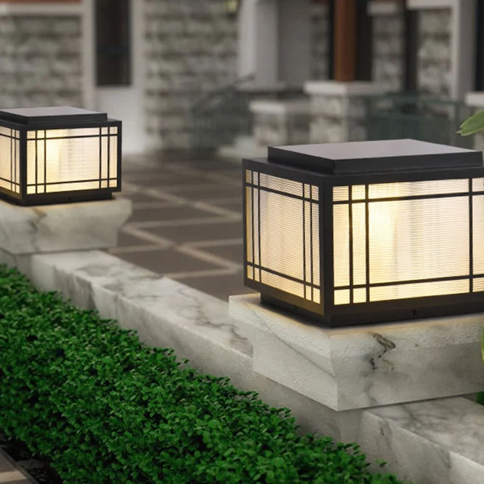 RCIDOS Kwadratowy Szklany Klosz Lampy LED Solarny Reflektor Kolumnowy Garden Decor IP54 Wodoodporna Lampa Słupkowa Zewnętrzne Lampy Ogrodowe Na Patio Oświetlenie Ścieżki Do Patio Ogrodowego
