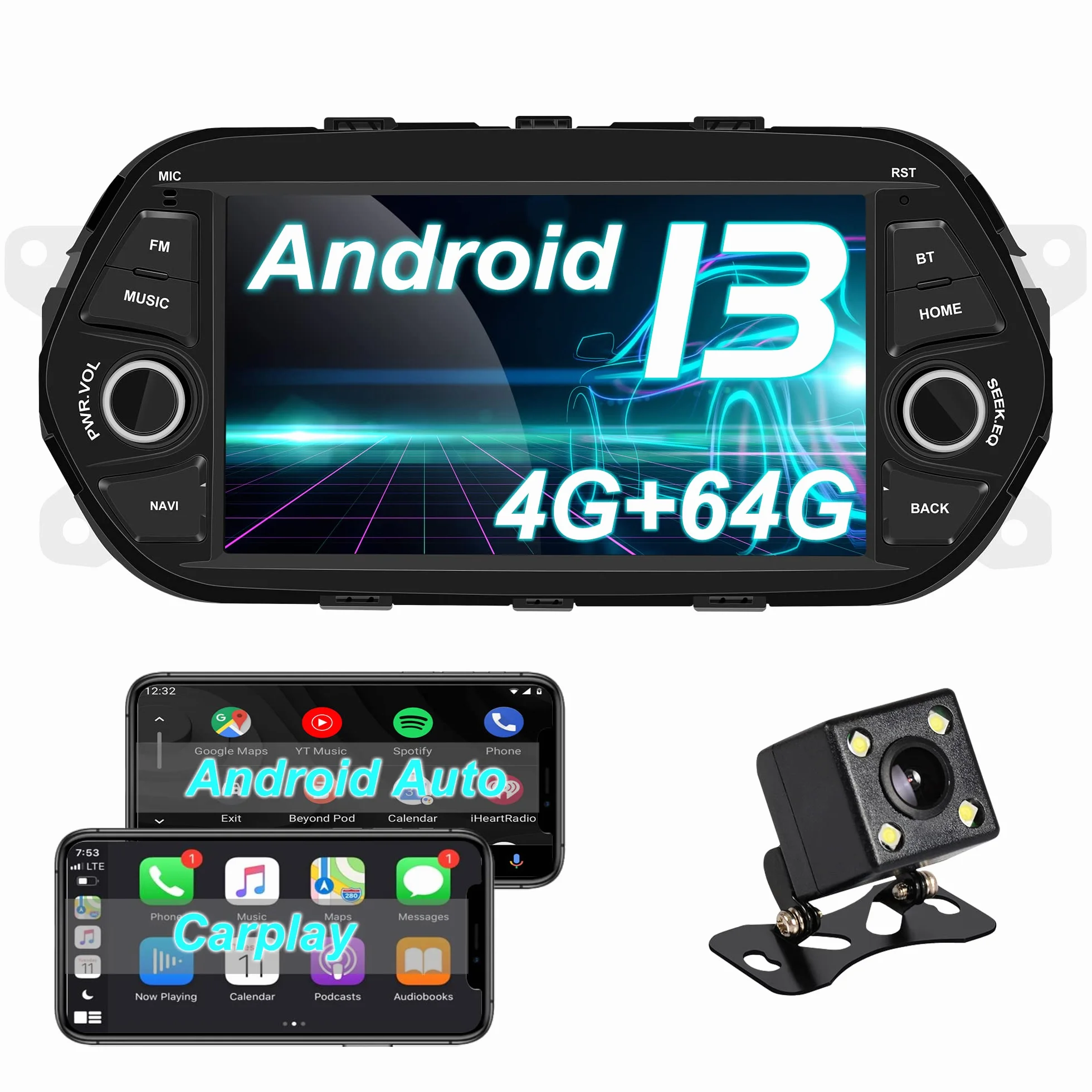 Android 13 Autoradio GPS Navigator 8-rdzeniowy Bluetooth 7-calowy ekran dotykowy bezprzewodowy CarPlay Android Auto DAB+ WiFi RDS OBD2 4G 64GB ROM dla FIAT EGEA TIPO 2015-2017
