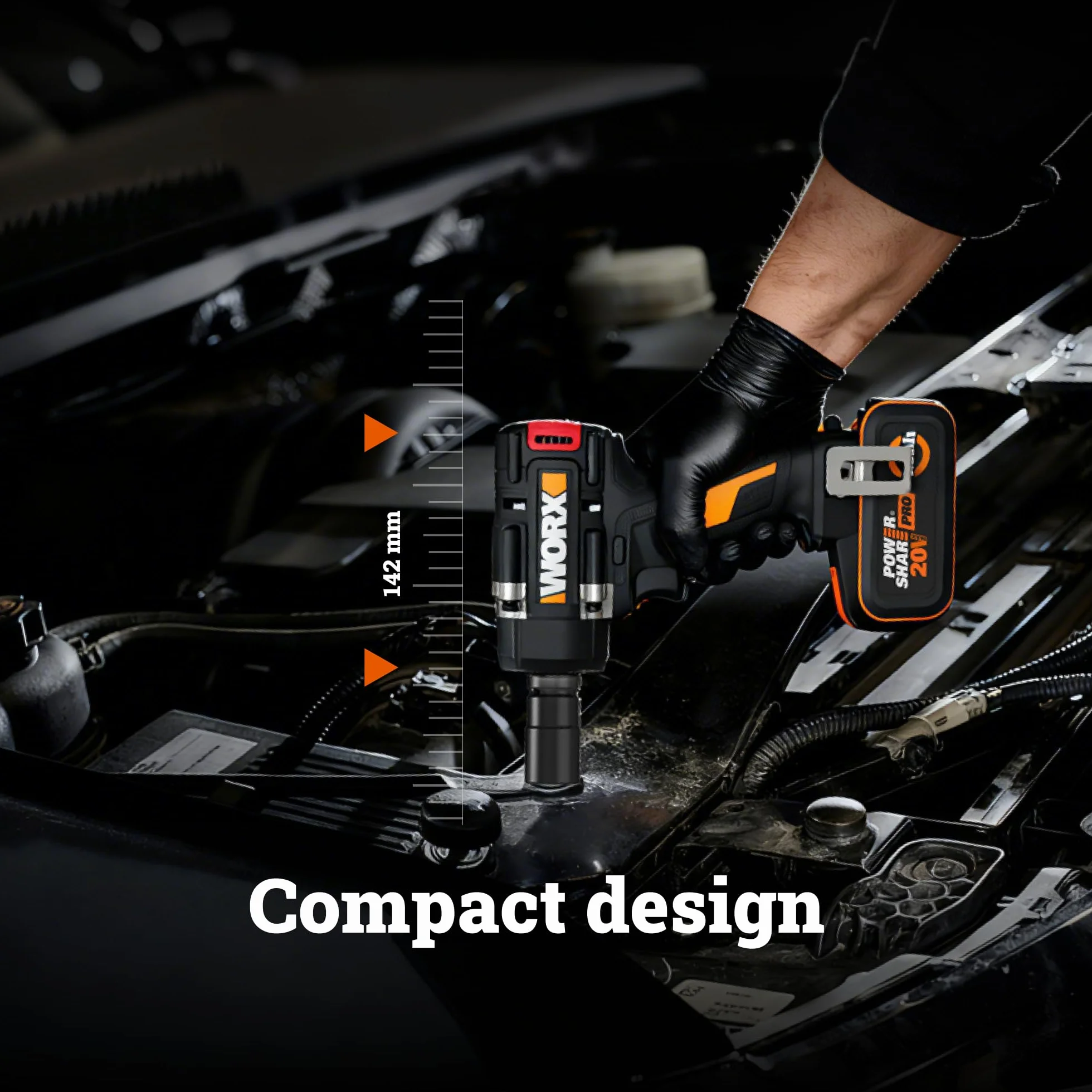 WORX WX273.9 akumulatorowa wkrętarka udarowa 20 V, moment obrotowy 600 Nm, silnik bezszczotkowy, 3 poziomy prędkości, Reverse Auto Stop, światło LED, kompatybilna z PowerShare (bez akumulatora i