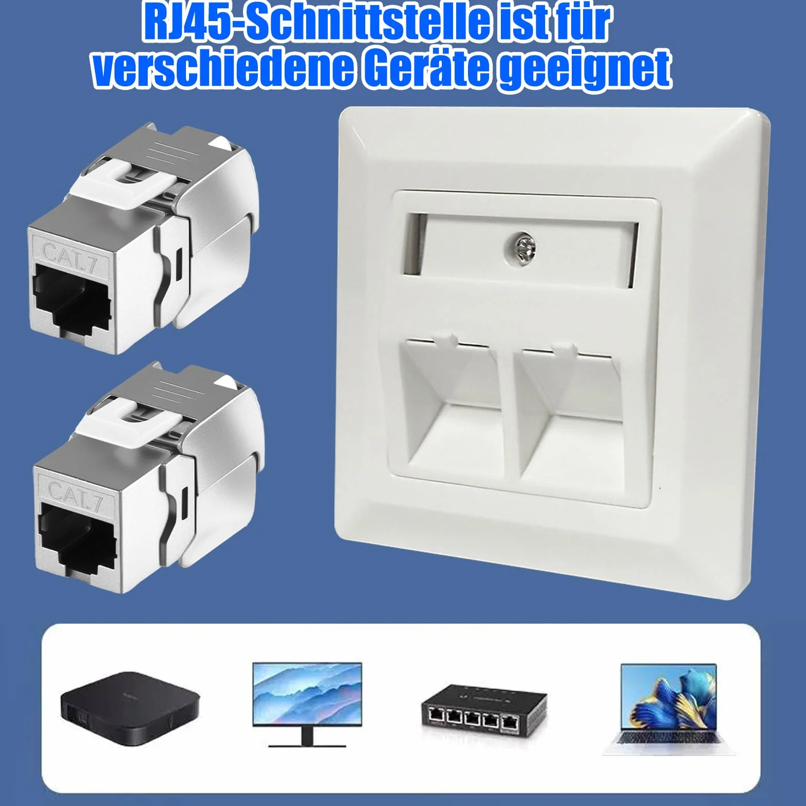 Joycabin Gniazdo sieciowe 2 porty CAT 7 podtynkowe i 2 x CAT 7 Keystone RJ45 moduł LAN Ethernet Keystone puszka gniazdo do zabudowy do CAT 5e CAT 6 CAT 6a maks. 10 Gbit/s STP podtynkowe gniazdo