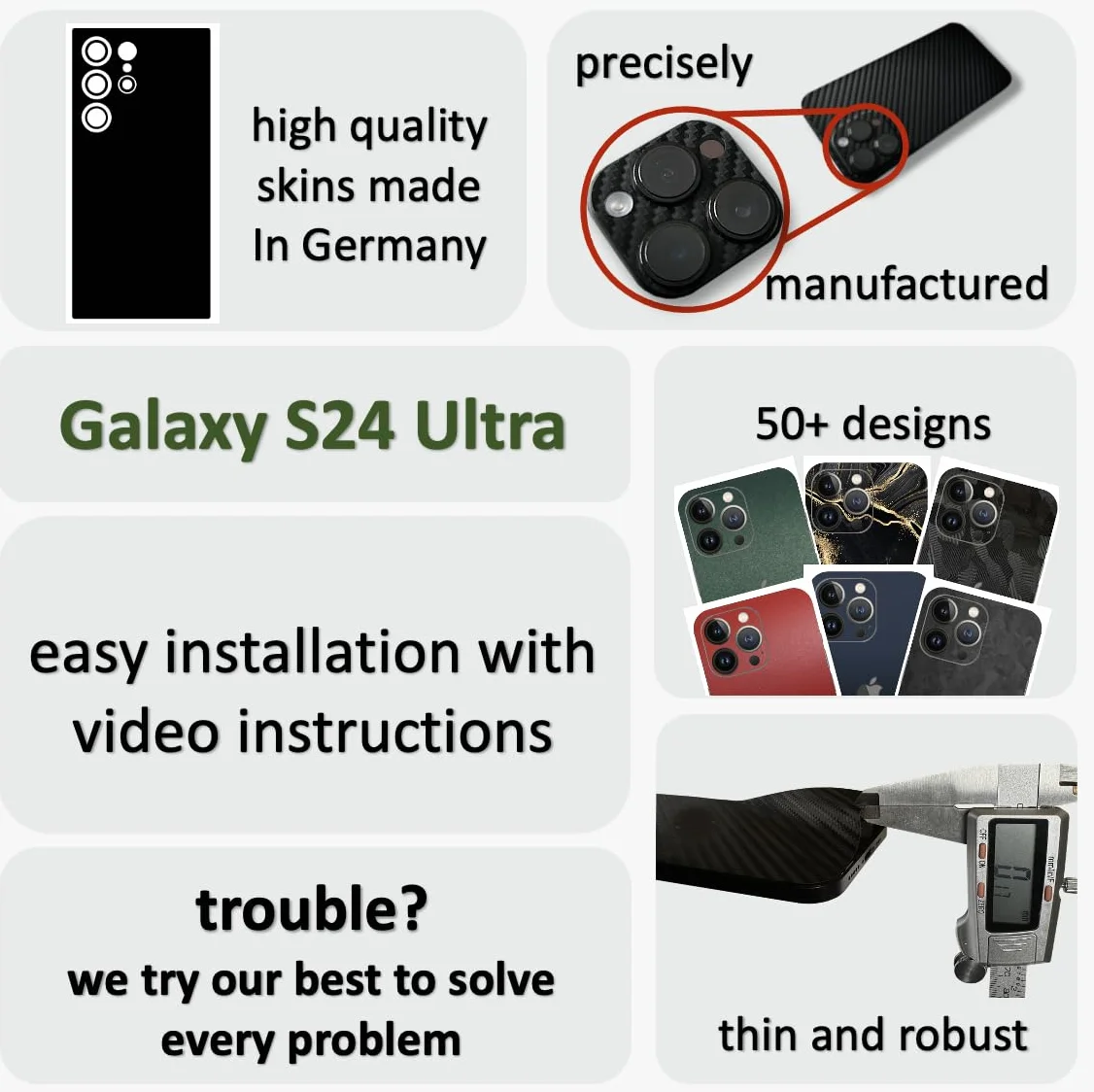 Skin pasuje do Samsung Galaxy S24, S24 Plus, S24 Ultra. Naklejka na tylną stronę dla ochrony. Kompatybilny z prawie wszystkimi etui (matowa czerń, Galaxy S24 Ultra)