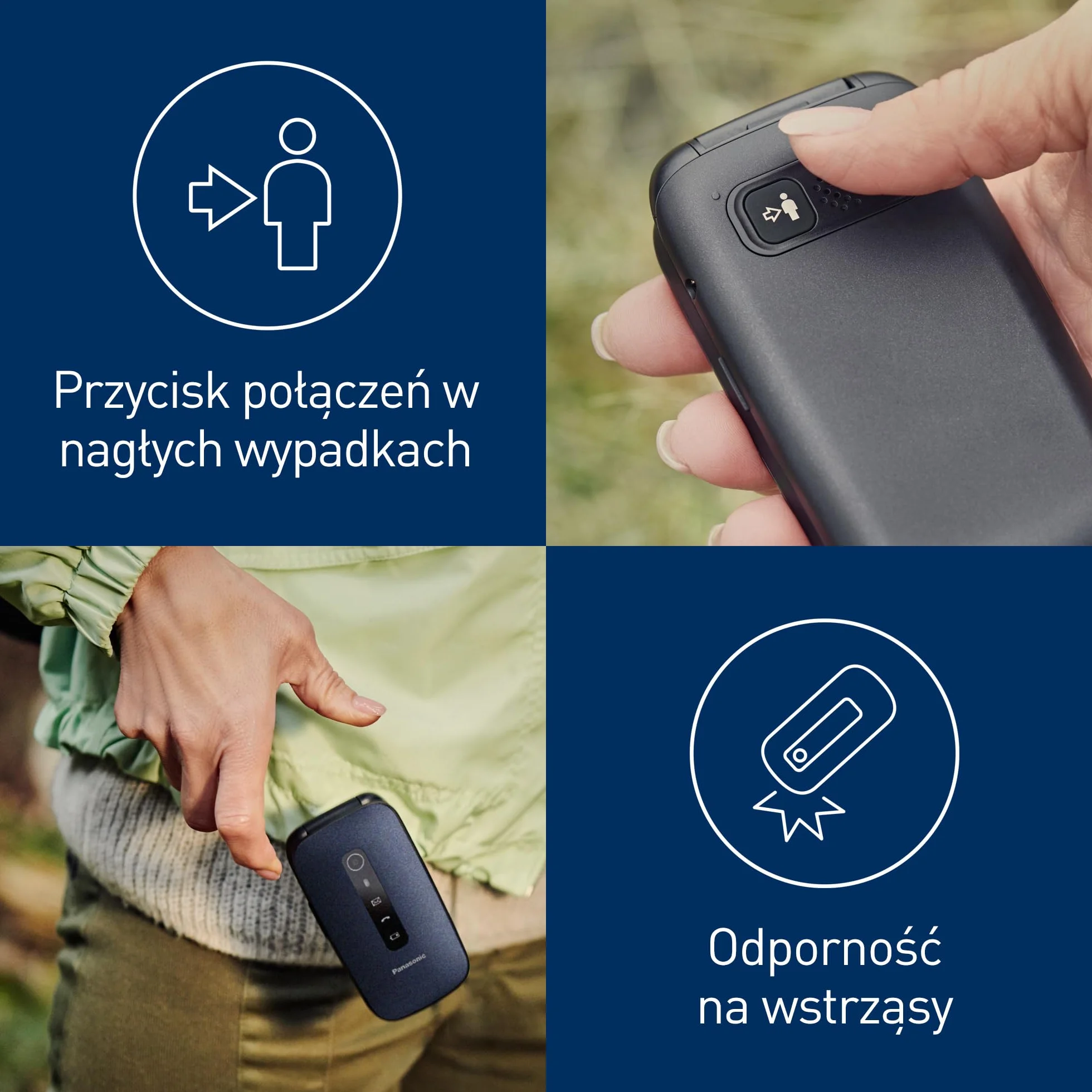 Panasonic KX-TU550 telefon dla seniora z klapką, duży ekran 2,8", aparat 1,2 MP, Clear Voice VoLTE, niebieski