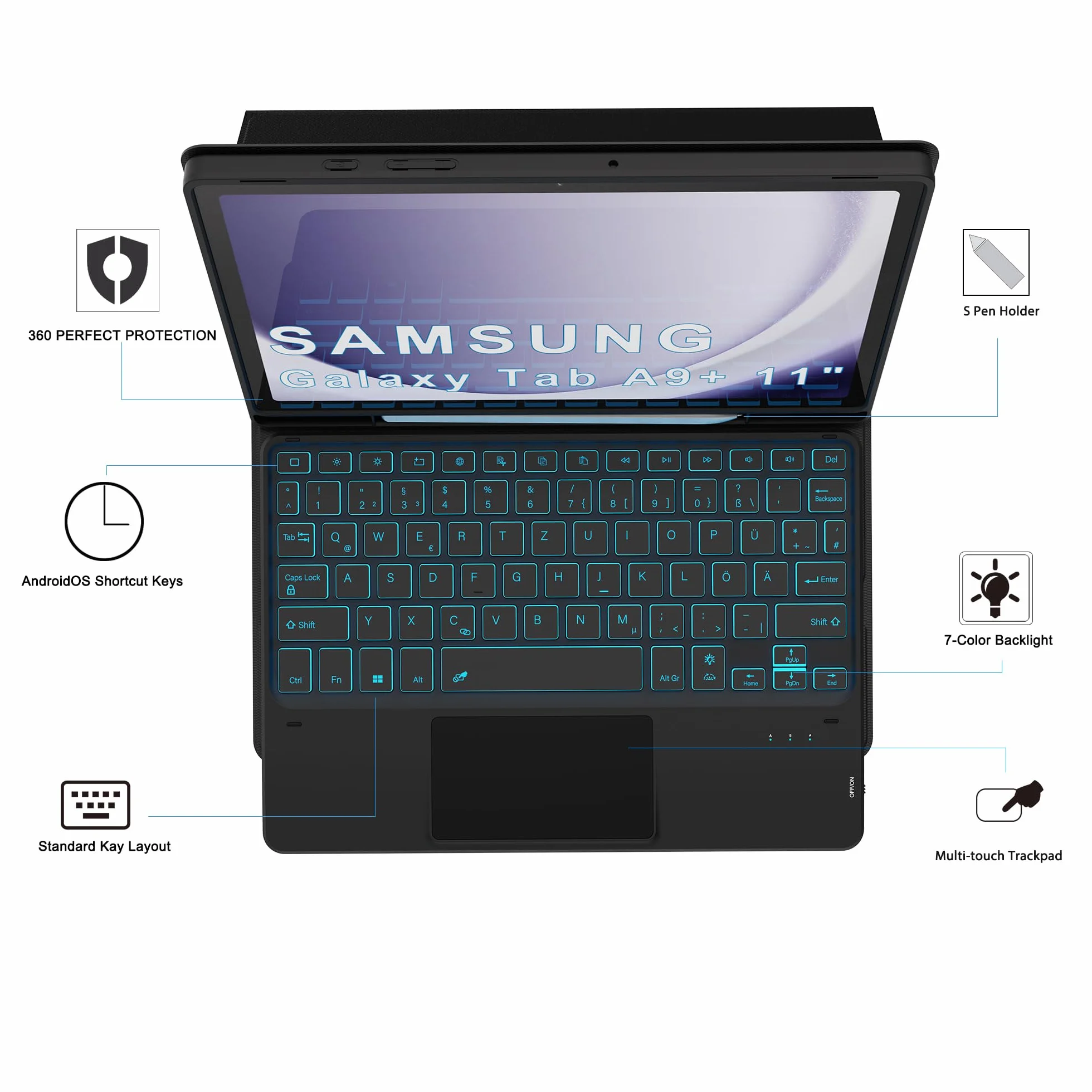 Etui do Samsung Galaxy Tab A9+ z klawiaturą QWERTZ podświetlana 11 cali