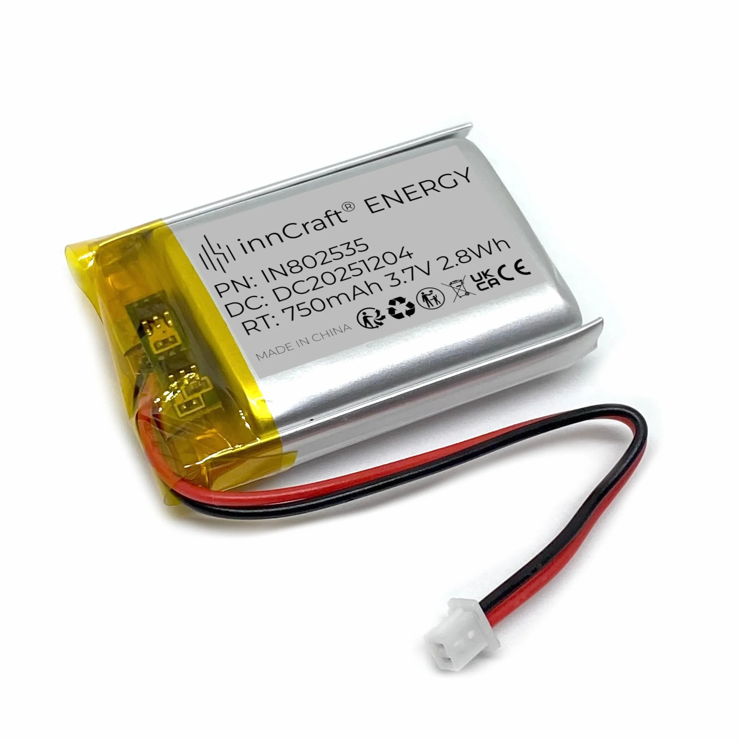 innCraft Energy Akumulator Litowo Polimerowy 750mAh 3.7V 36x25x8 Model 802535 2P Molex 51021-020 1.25mm