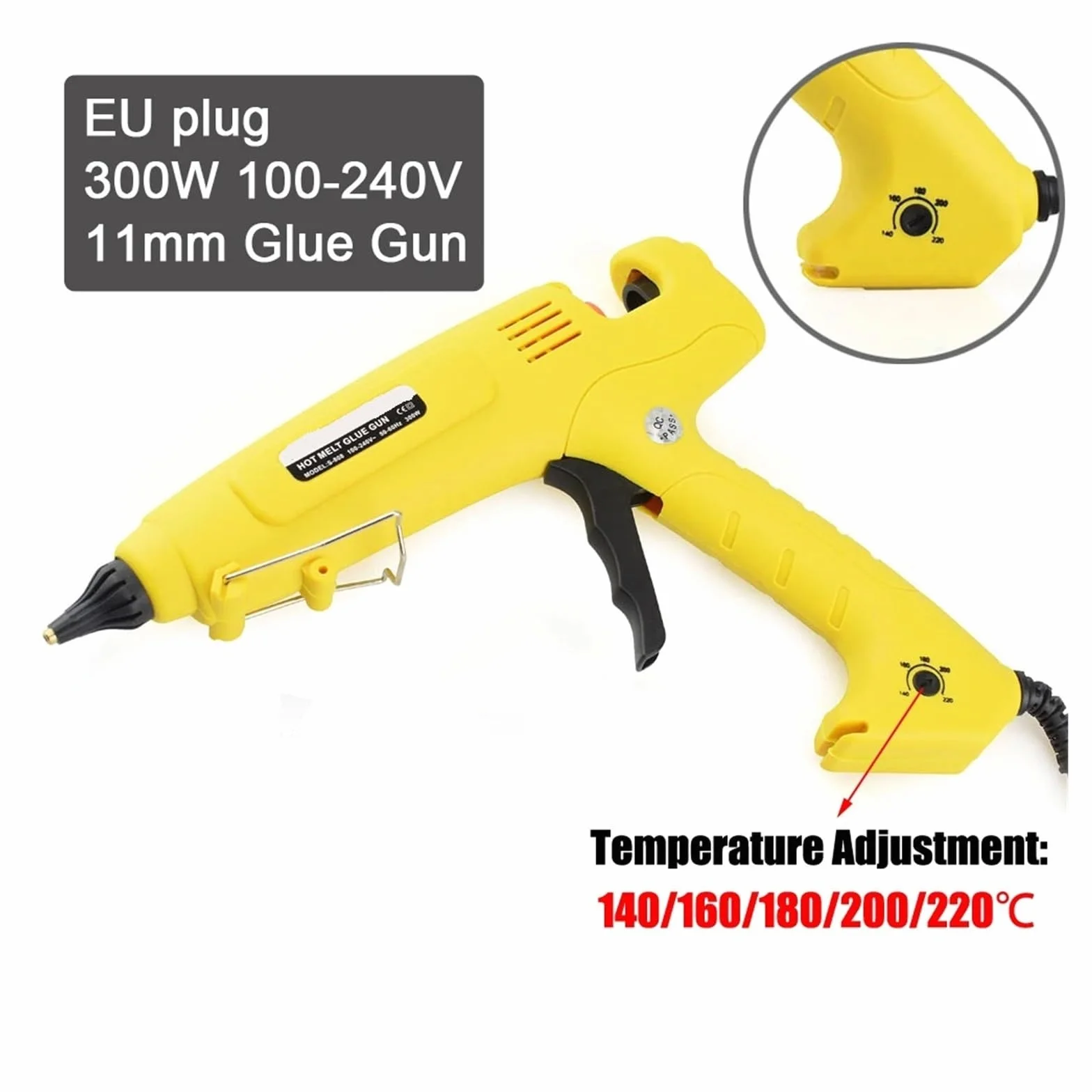 Pistolet do kleju na gorąco, 300 W, regulator temperatury, pistolet do klejenia na gorąco, z kijami kleju 11 mm/dysza miedziana, narzędzie do majsterkowania w domu, do projektów rzemieślniczych