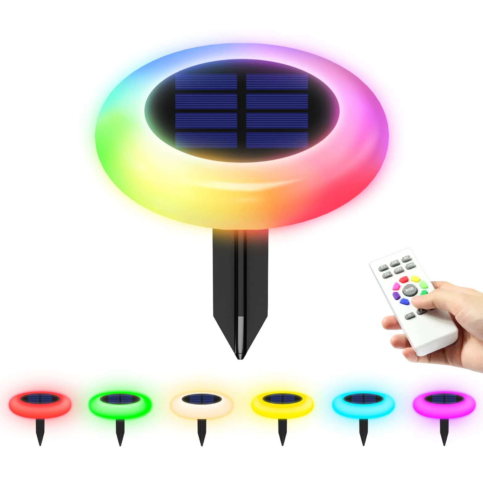 INTELAMP Lampy solarne do ogrodu, 6 sztuk, solarne lampy ogrodowe z pilotem zdalnego sterowania, jasność i kolor, programowalne, solarne oświetlenie ogrodowe do ogrodu, ścieżki, basenu, podwórza,