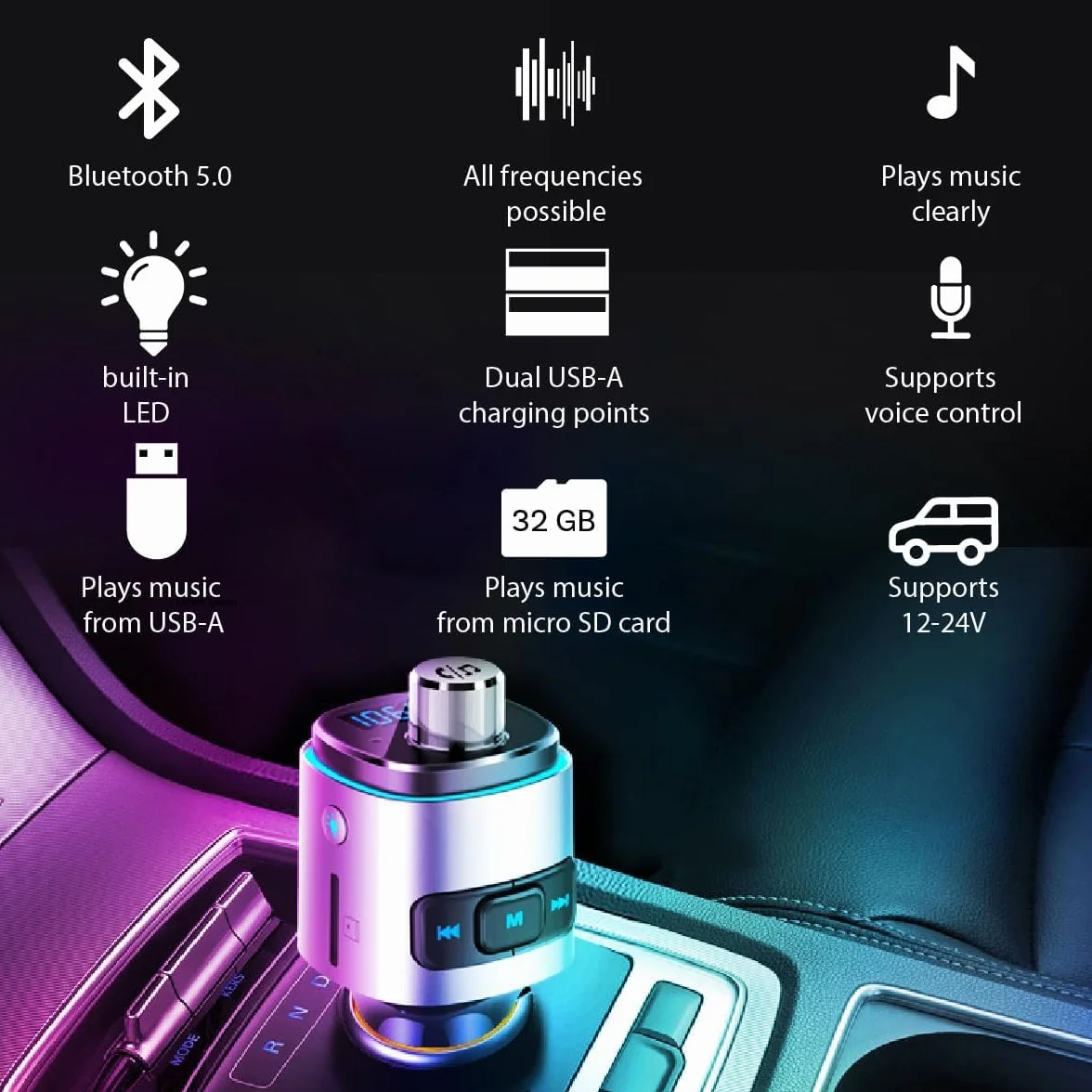 MMOBIEL Samochodowy adapter Bluetooth z nadajnikiem FM QC 3.0 USB-A