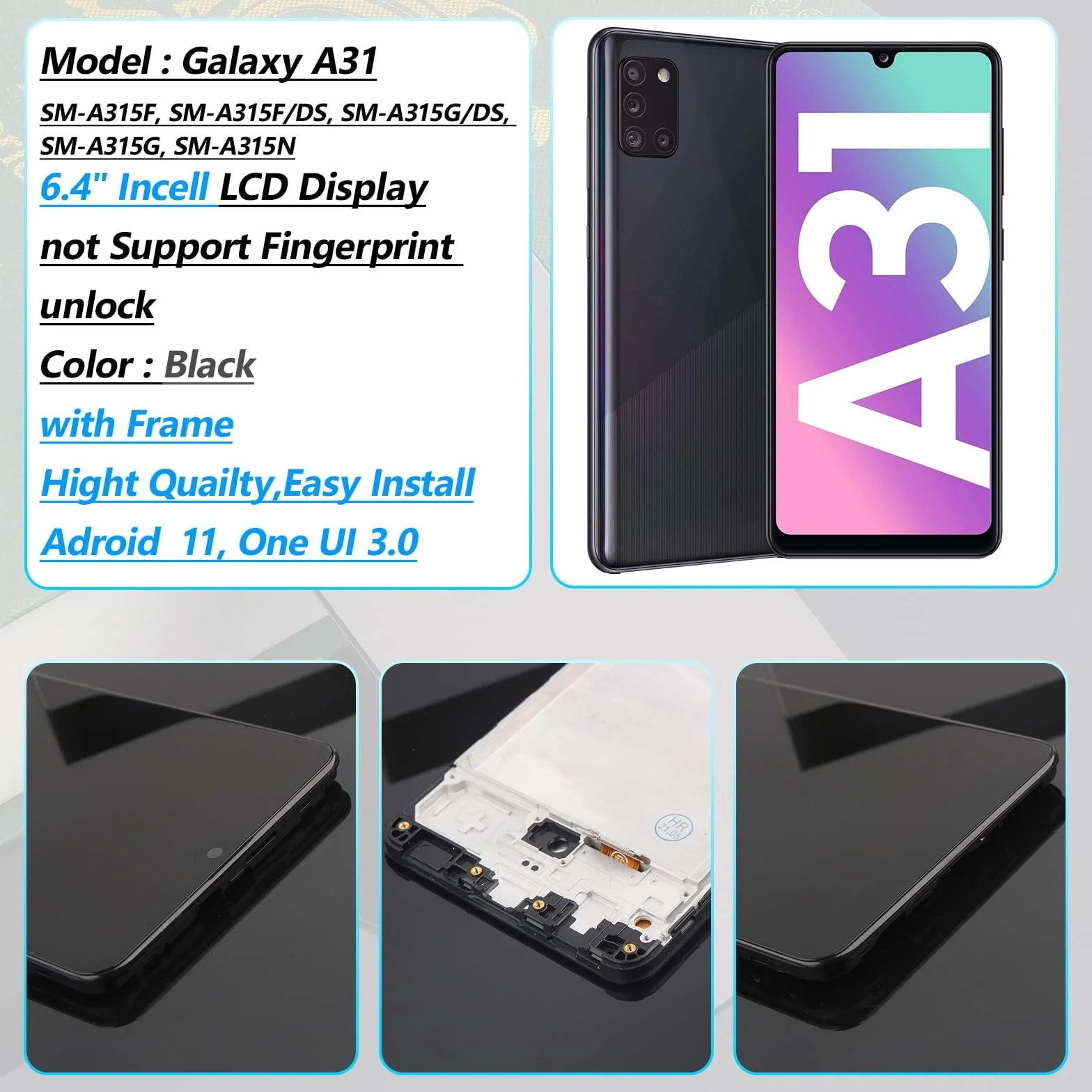 Wyświetlacz LCD Samsung Galaxy A31 SM-A315F SM-A315G Dotykowy Digitizer Zestaw Naprawczy z Narzędziami i Szkłem Hartowanym