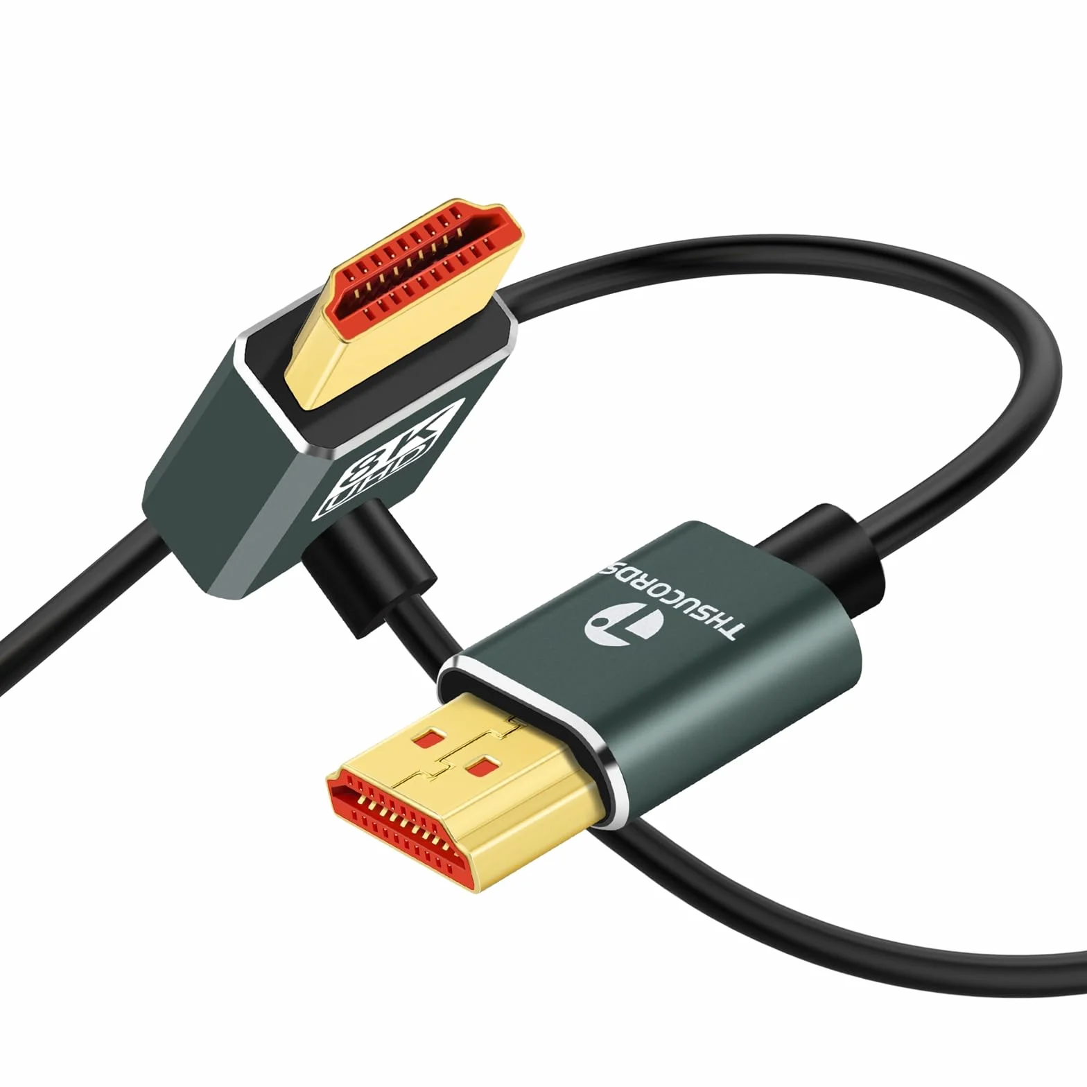 Thsucords Ultra Cienki Kabel HDMI 2.1 2M, Kąt 90°, Obsługuje 8K @60 Hz, 4K @120 Hz, Kompatybilny z PS5
