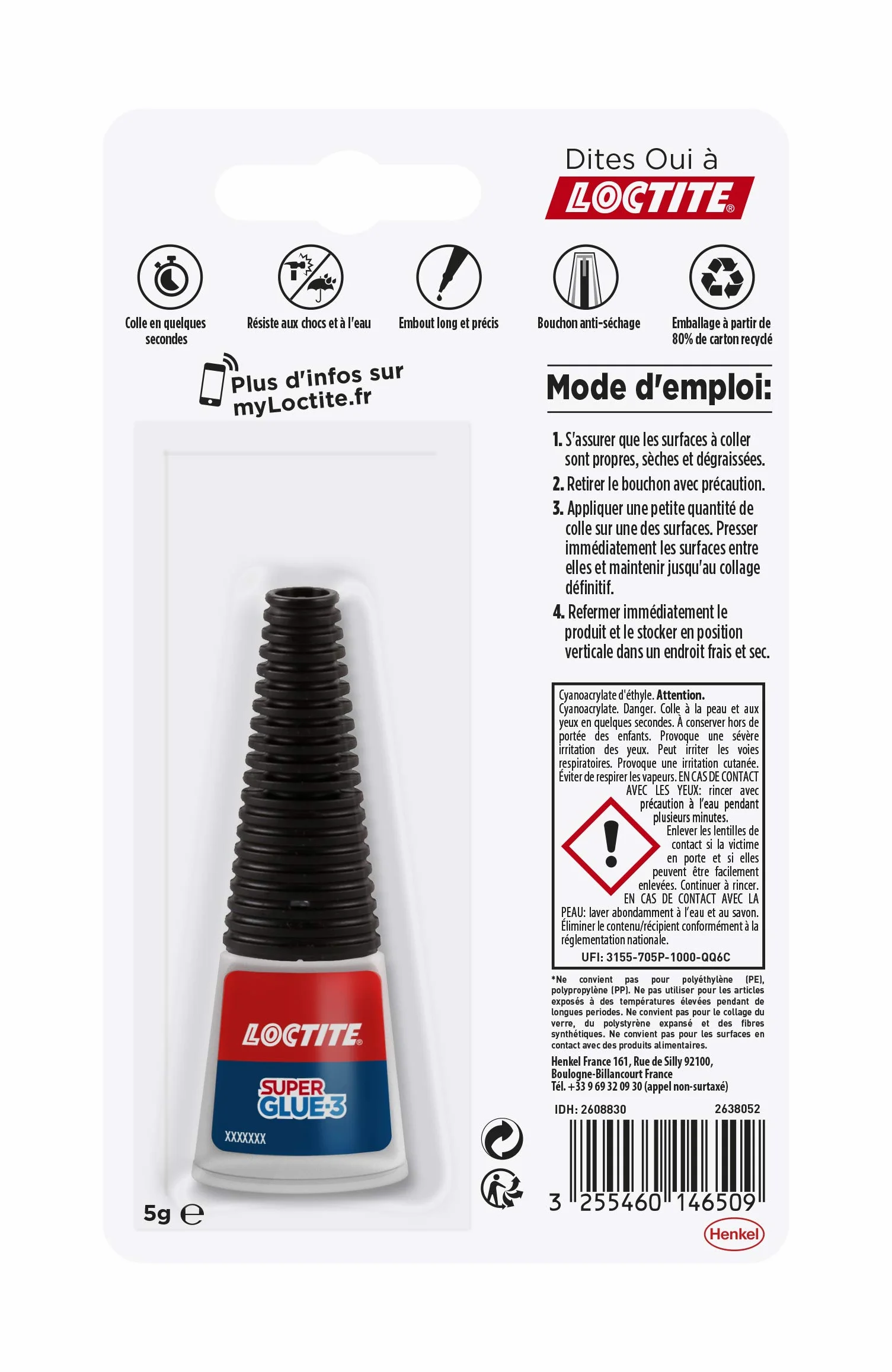 Loctite Super Glue-3 Précision, Colle Forte Pour Réparations Précises, Colle Liquide Tous Matériaux, Séchage Rapide, Flacon 5g