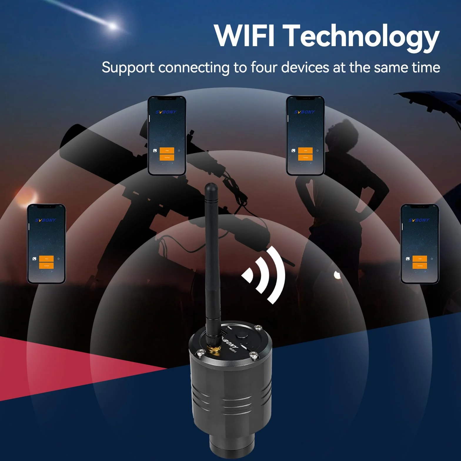 Svbony SC311 Teleskop WiFi Kamera Astronomiczna, 4 Punktowe Połączenie Okulary Teleskopowe z Kolorowym Czujnikiem CMOS IMX662, Okular Elektroniczny z Kartą TF 32GB do Fotografii EAA i Planetarnej