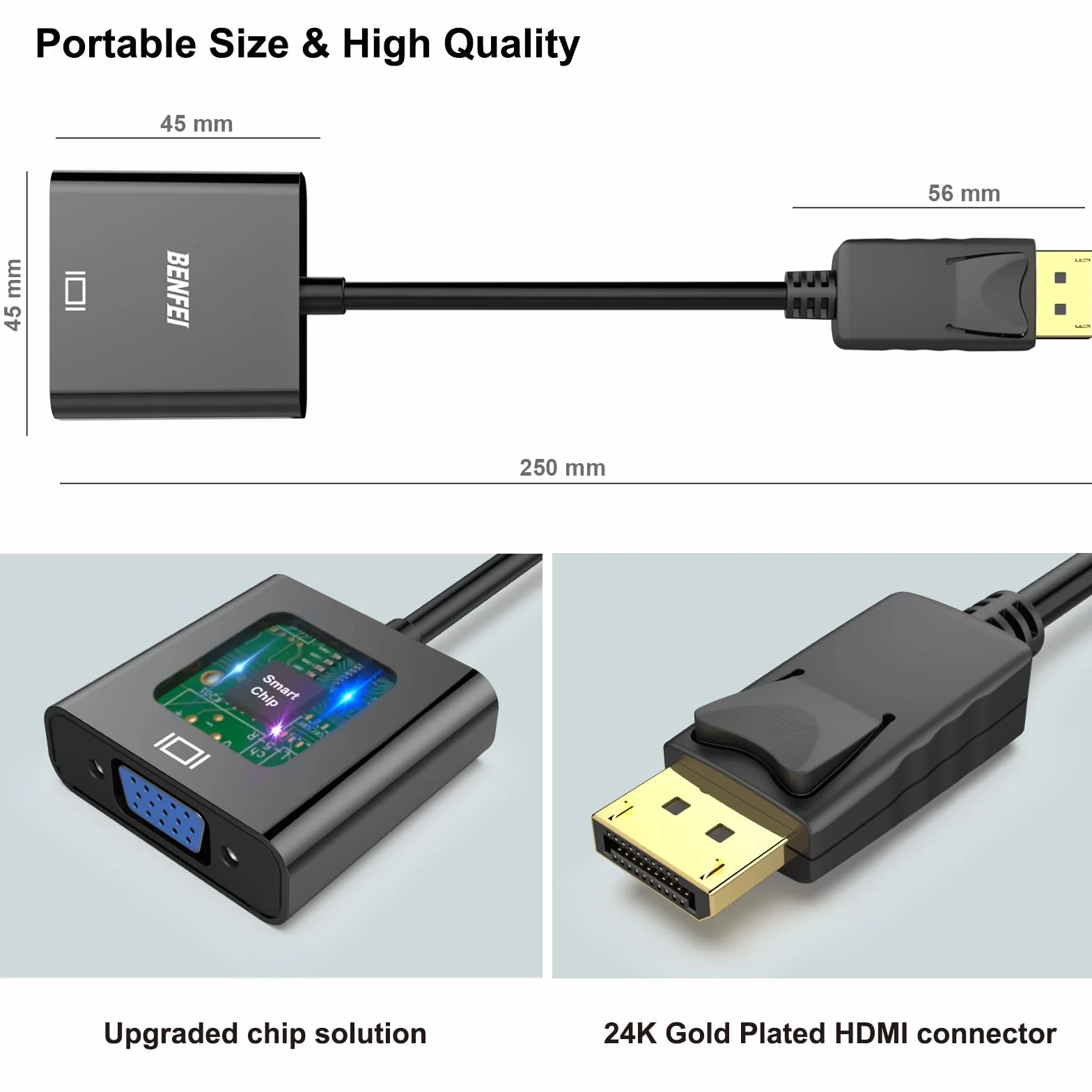 BENFEI DisplayPort na VGA, pozłacany adapter DP na VGA (męski na żeński) kompatybilny z Lenovo, Dell, HP, ASUS