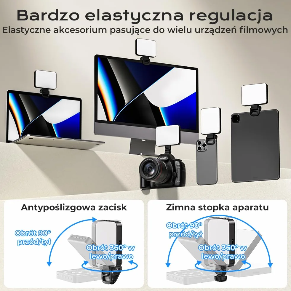 OUSFOT Selfie Phone Light 128LED 3000-6500K RGB Regulowaną Jasnością Klips USB Akumulator do Telefonu Aparatu