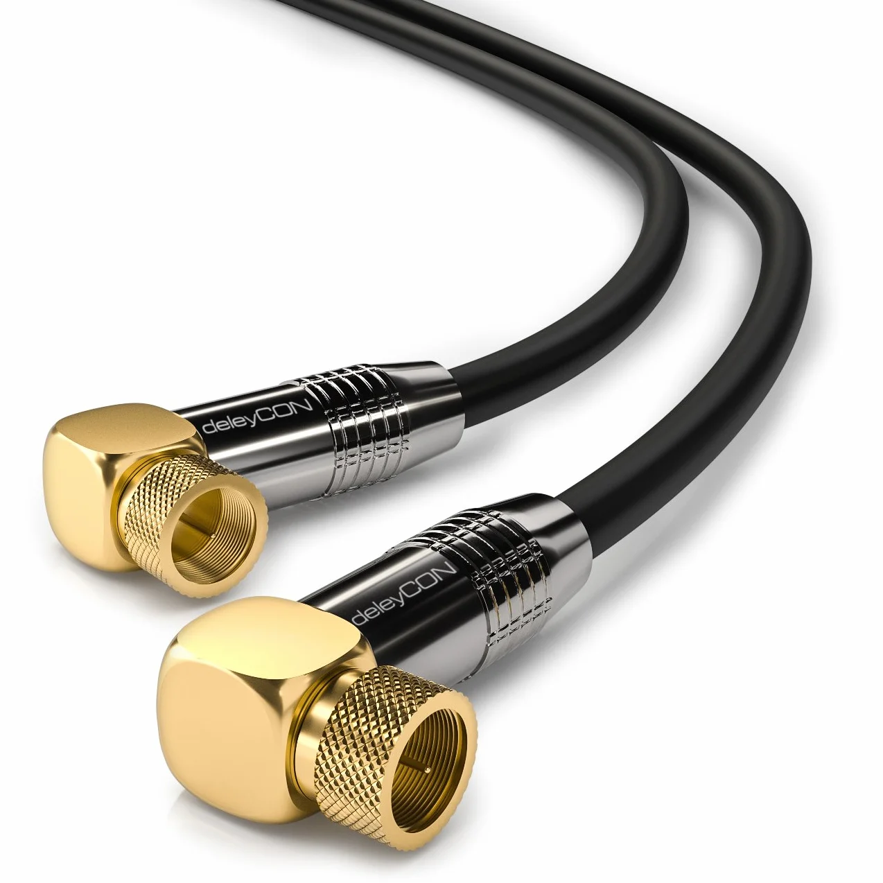 deleyCON 1,5m SAT Kabel Antenowy 4K Ultra-HD Full HD HDTV Koncentryczny 2x Kątowy Wtyk F 90° Metalowe Czarny