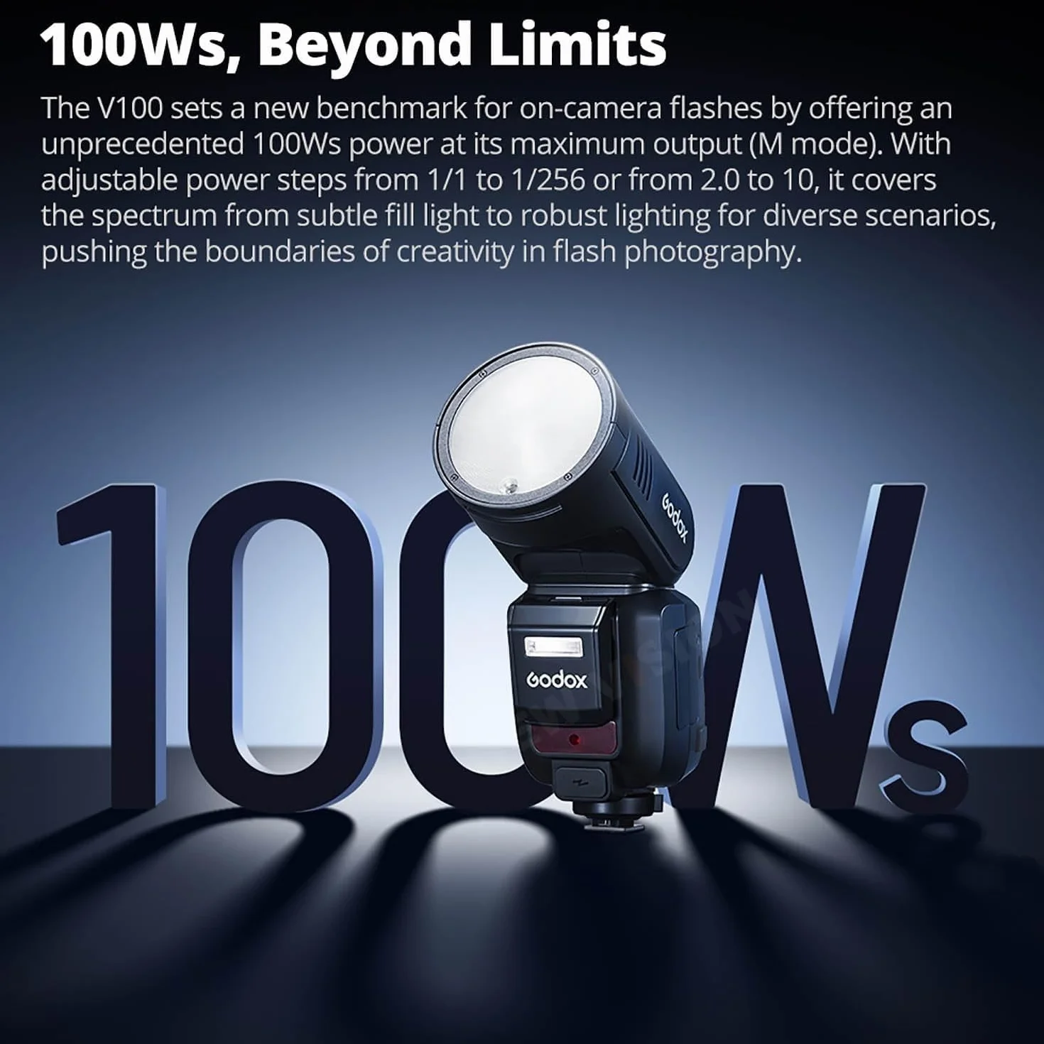 Godox V100 C V100C 100 W TTL litowo-jonowa okrągła lampa błyskowa, 400 błysków pełnej mocy, czas recyklingu 1,7 s, SU-1 Sub Flash, parowanie jednym dotknięciem z X3, lampa błyskowa do ekranu