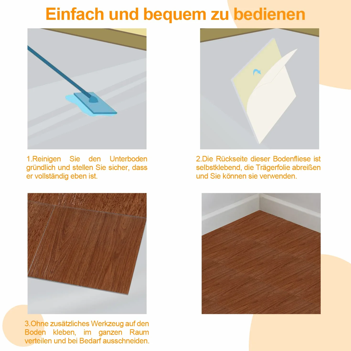 Sonnewelt Wykładzina podłogowa z PCW, samoprzylepna, ok. 5 m², 55 płytek, podłoga winylowa, antypoślizgowa, wodoodporna, 30 x 30 cm, laminat, deski winylowe, do ogrzewania podłogowego, kolor drewna, rysunek słojów drewna