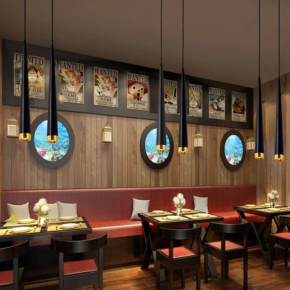 Zestaw żyrandoli, 5-częściowy, zestaw restauracyjny, czarny/złoty, lampy stołowe i wiszące, kreatywność, bar, recepcja, żyrandol wiszący z pojedynczą głowicą – białe światło – 60 cm