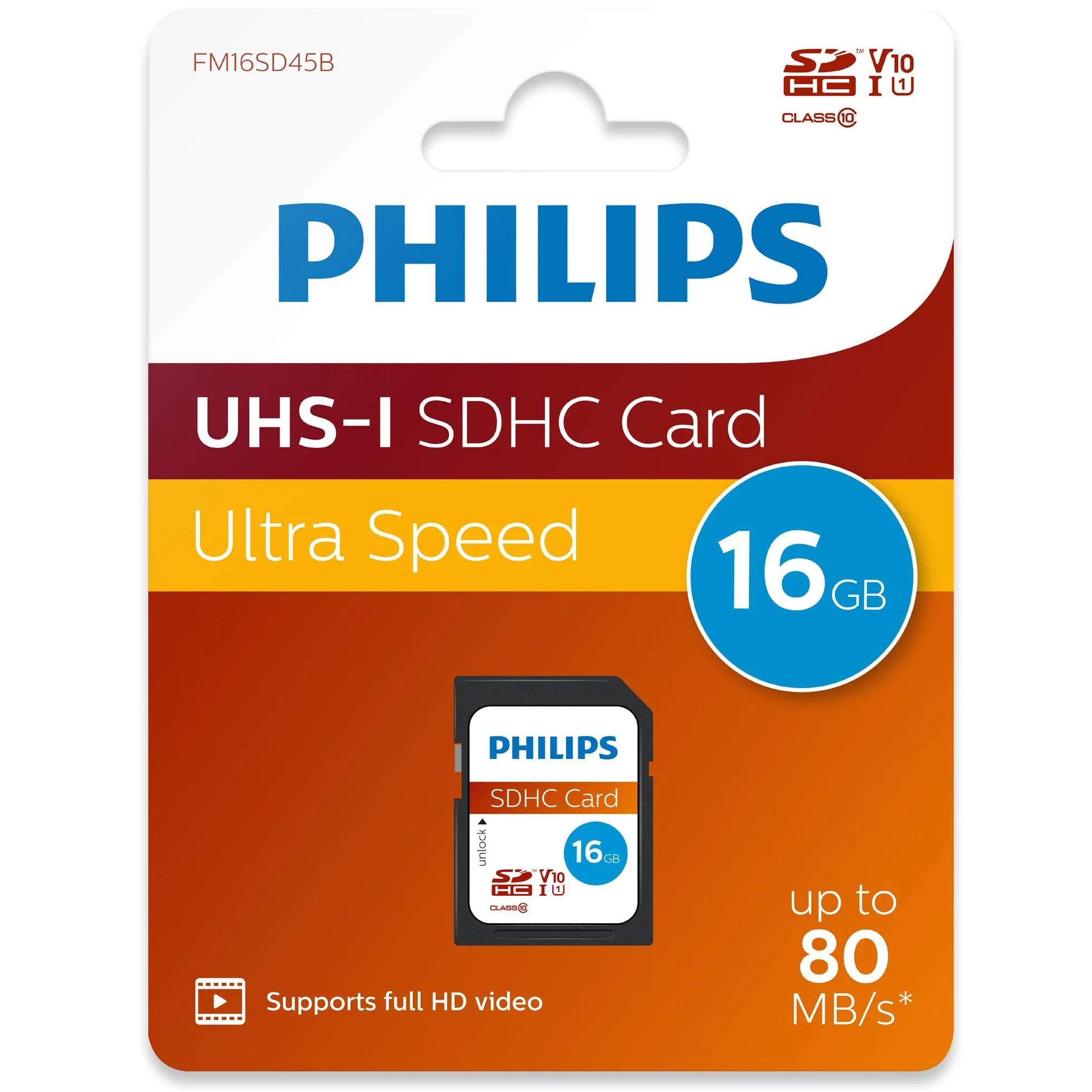 Philips Karta Pamięci SDHC 16GB UHS-I U1 V10 80MB/s do Aparatu Tabletu PC