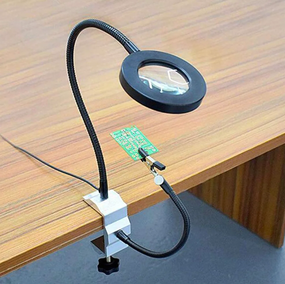 Led Light Helping Hands Magnifier Station - 3x Heavy Duty trzecia ręka lupa lutownicza z lekkim statywem z pomocniczym zaciskiem krokodylkowym - do lutowania, hobby i rzemiosła a, podświetlany