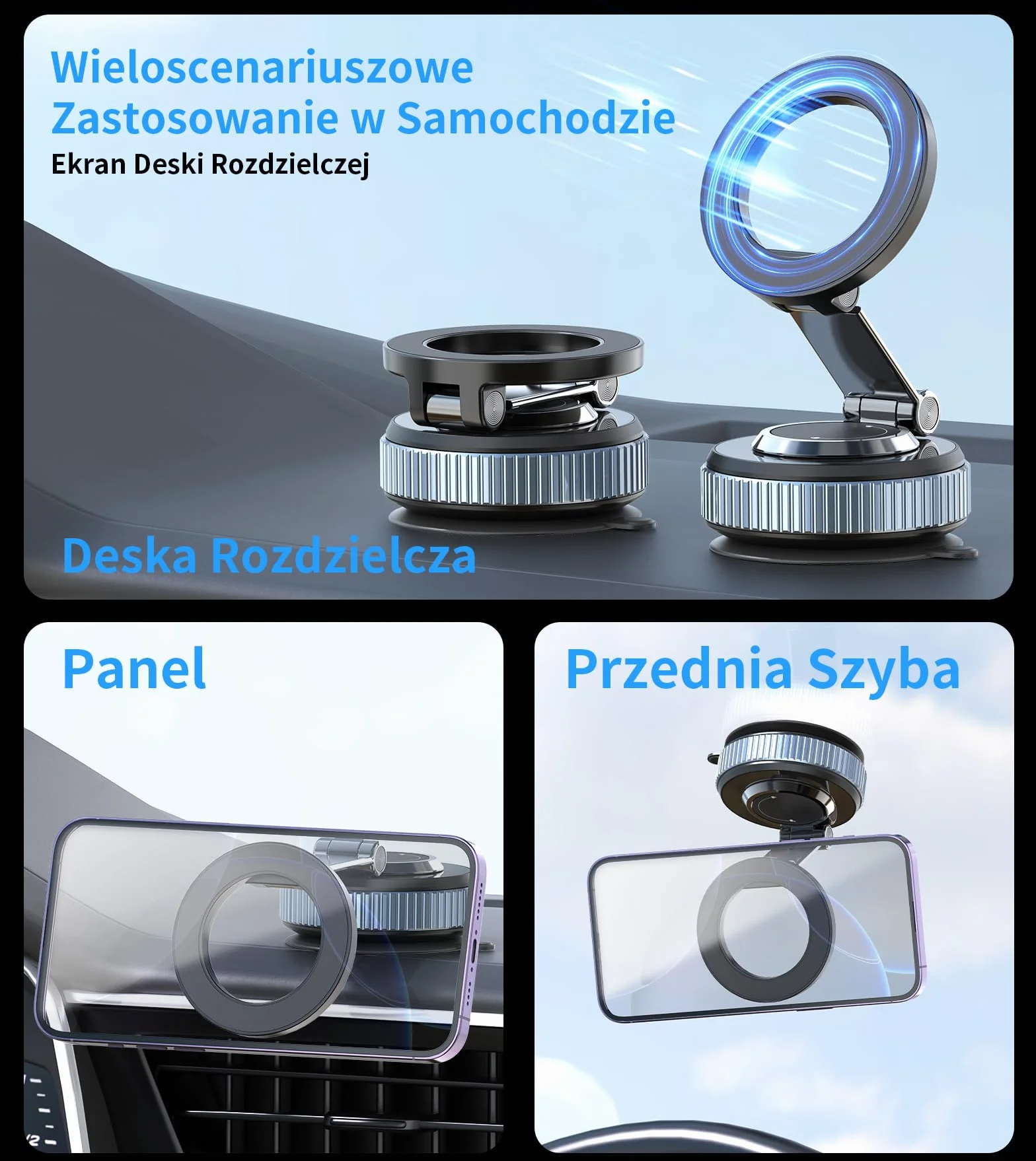 Gahenwo Magnetyczny Uchwyt Samochodowy do Telefonu Magsafe, Obracany 360°, Składany z Pierścieniem Magnetycznym