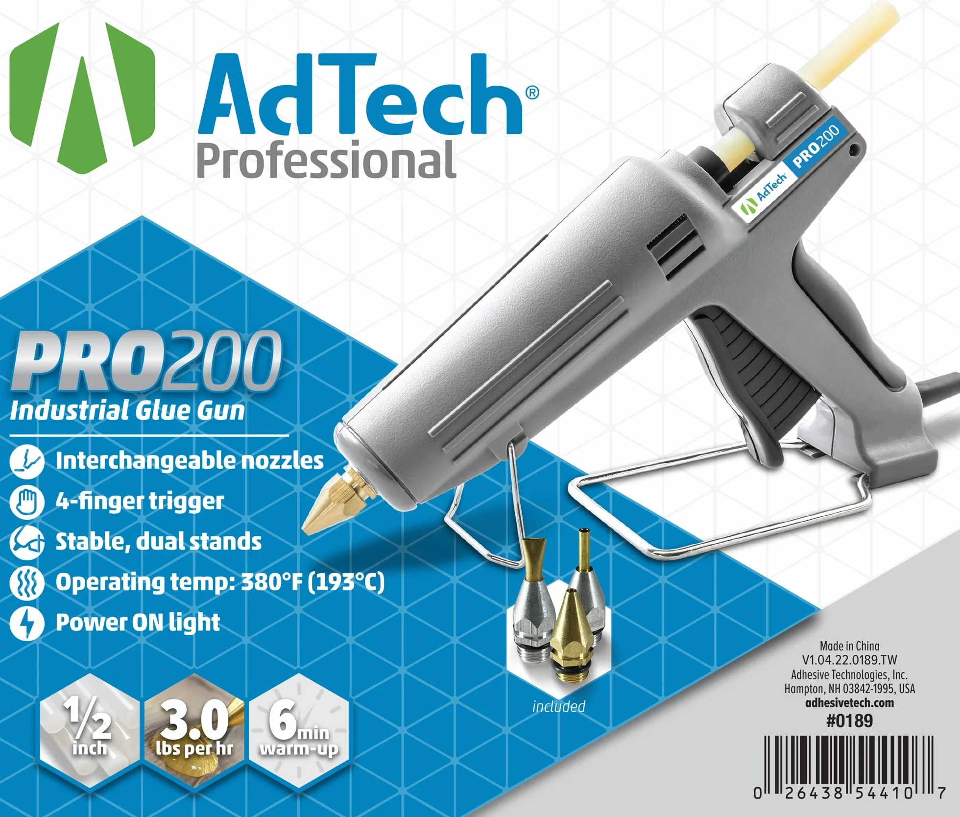 AdTech Pistolet do klejenia na gorąco o dużej mocy przemysłowej – profesjonalny pistolet do klejenia na gorąco do stolarstwa, napraw i przebudowy, szary, 200 W - 189