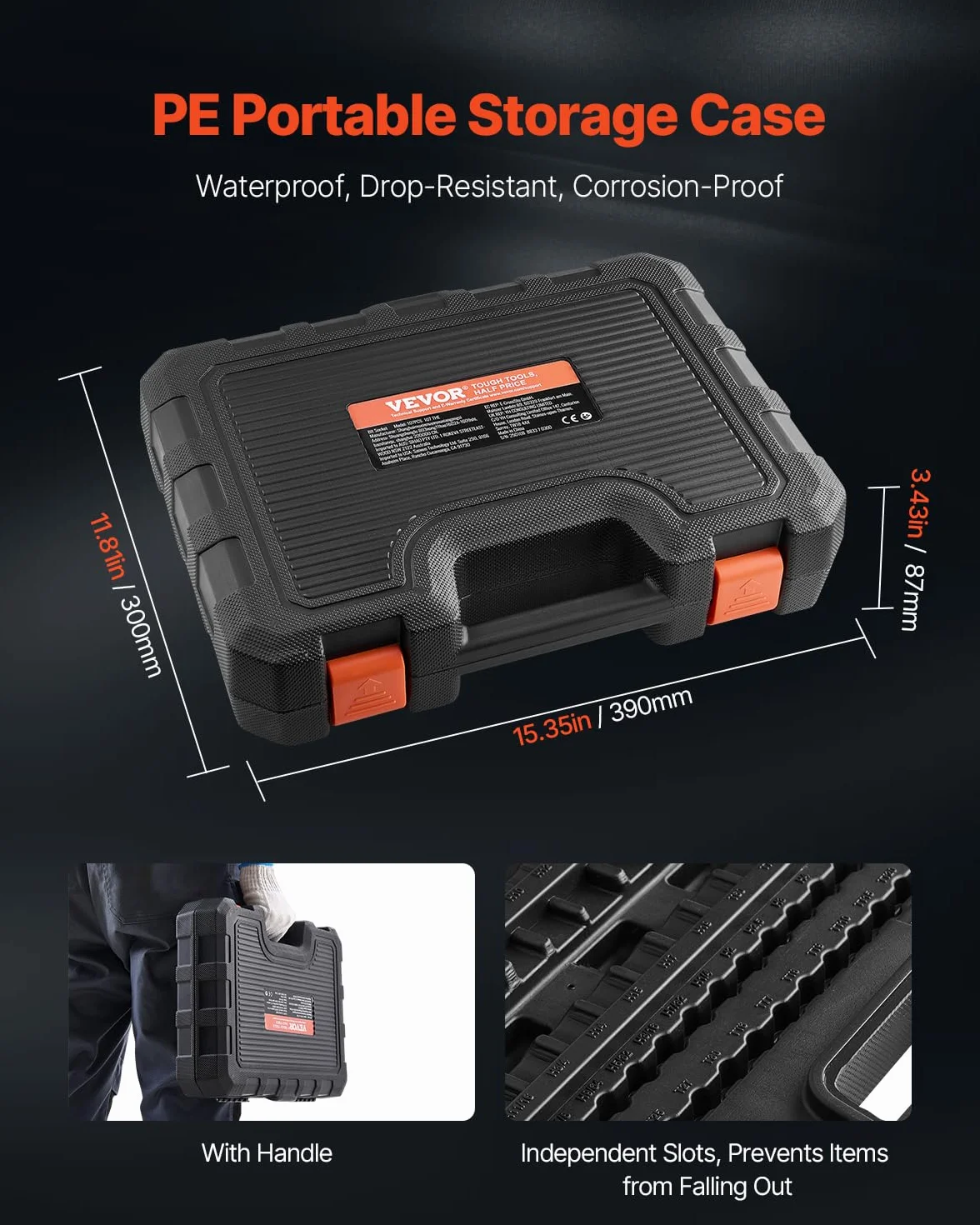 VEVOR Zestaw nasadek SAE i metrycznych, zewnętrzne sześciokątne/torx/torx, stal stopowa S2 i stal Cr-V, przyłącza 0,63/0,95/1,27 cm z ulepszoną torbą do przechowywania, użycie ręczne