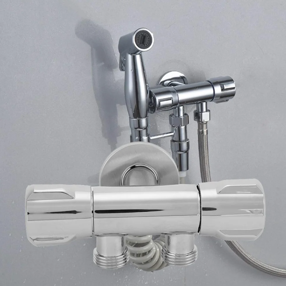 Viagasafamido Zawór Kątowy Bidet Toaletowy Miedziany Podwójny Przełącznik G1/2 Bateria Natryskowa Akcesoria Łazienkowe Zawór Wyjściowy