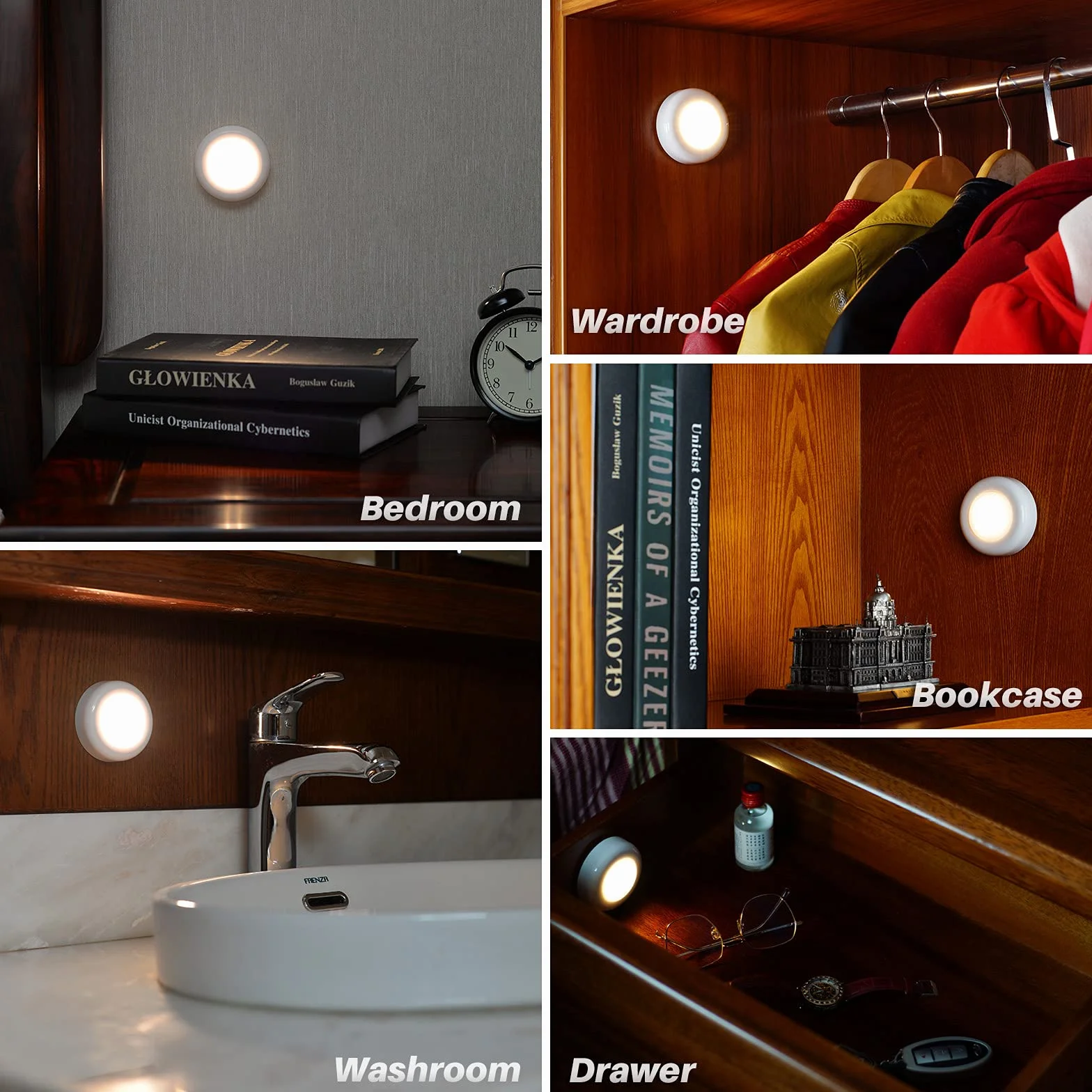 Lampki nad kran ze wzorem gwiazdy, minilampka nocna dotykowa, lampki LED, podszafkowe lampki zasilane bateriami, dla majsterkowiczów, kolor ciepła biel, opakowanie 5 sztuk