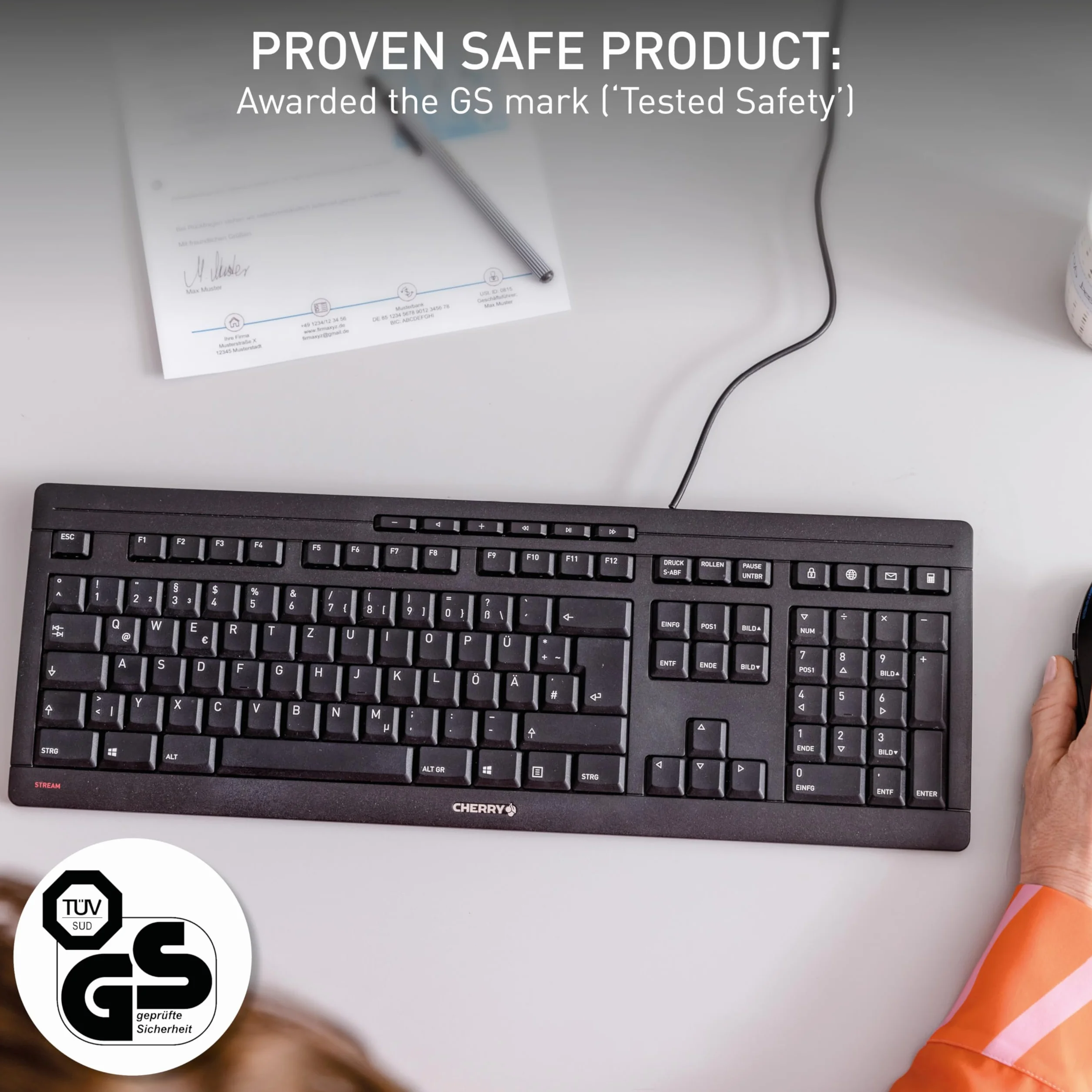 CHERRY STREAM KEYBOARD Klawiatura Przewodowa Układ Niemiecki QWERTZ Cichy Czarny