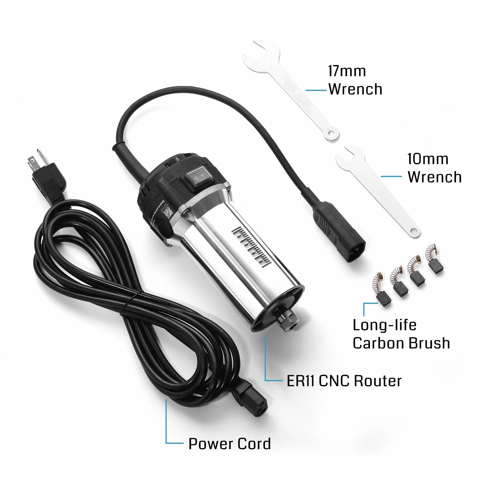 SainSmart Kompaktowy router 710 W, średnica 65 mm, 6 zmiennych prędkości, ręczny router trymerowy, wyposażony w szczypce ER11 i 4 szczotki węglowe, ulepszony silnik wrzeciona do maszyn CNC