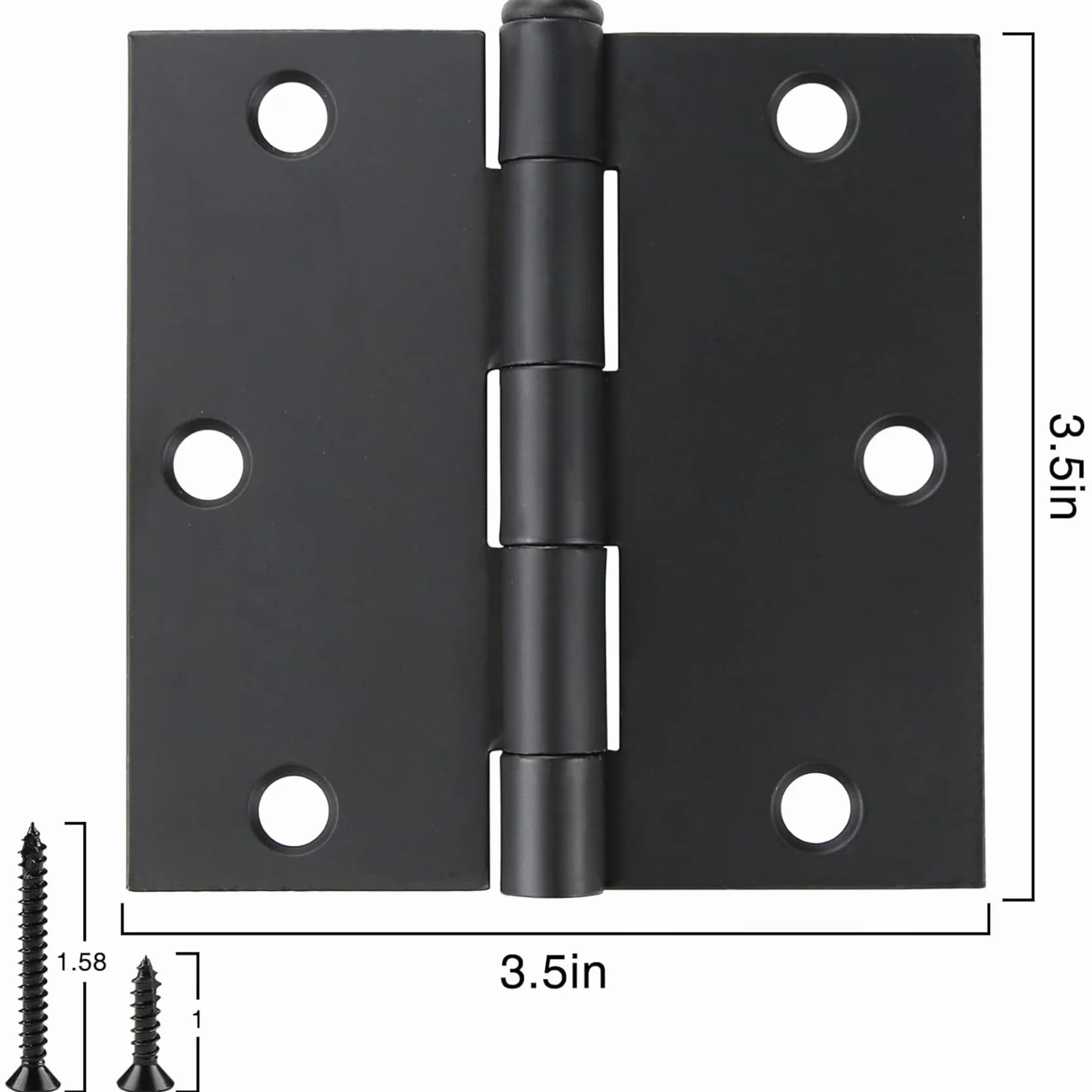 Kwadratowe, matowe czarne zawiasy do drzwi, 8,9 cm x 9,5 cm, kwadratowy promień wewnętrzny, 7,5 cm, zawiasy do drzwi, przednie, podwójne, do domu, do sypialni, wewnątrz, do sterowania, matowy, czarny, 18 szt