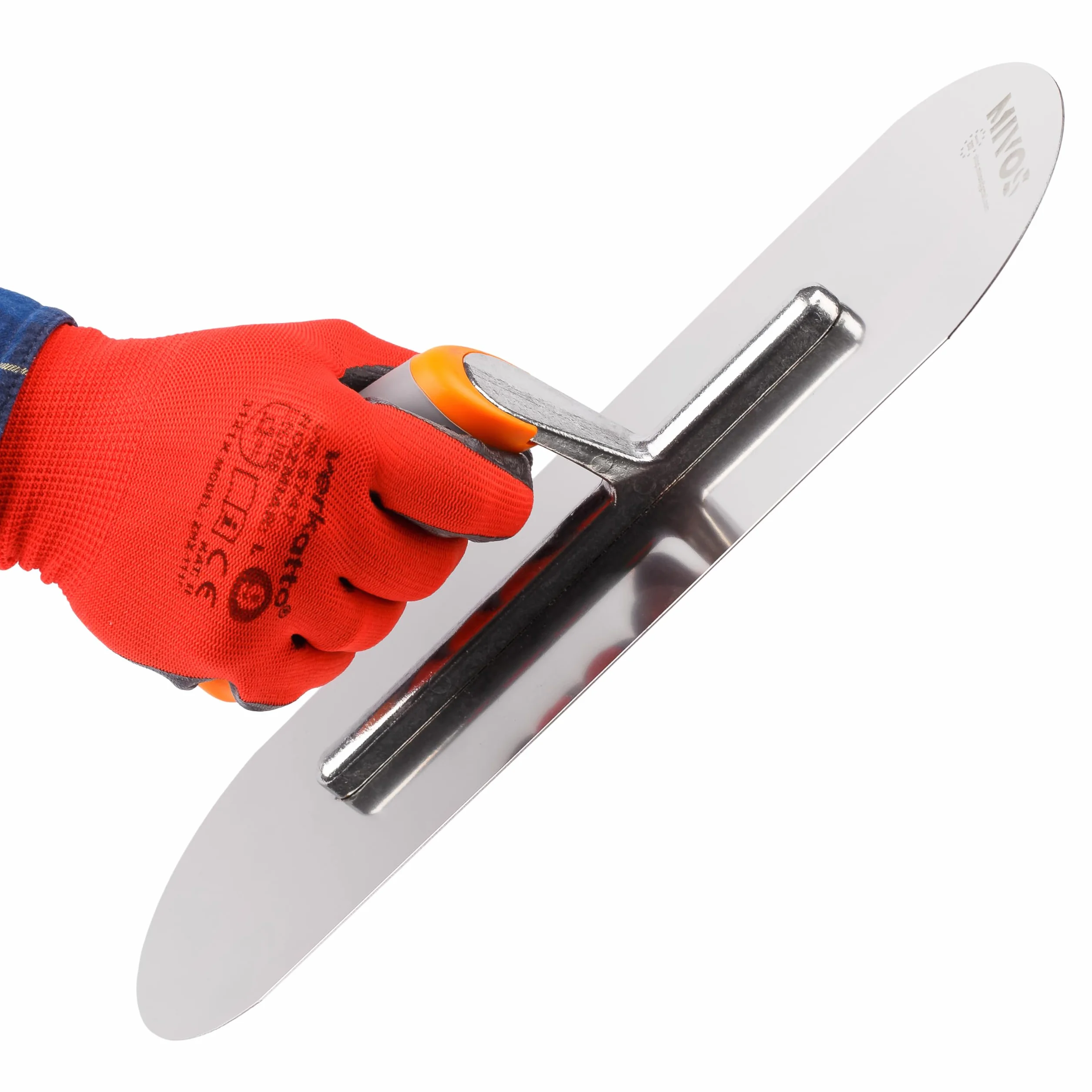 MIVOS Paca wygładzająca ze stali nierdzewnej 375 x 130 mm - Półokrągła - Paca do wygładzania z ergonomicznym, miękkim uchwytem - Płyta do tynkowania i murowania - Wyprodukowano w UE