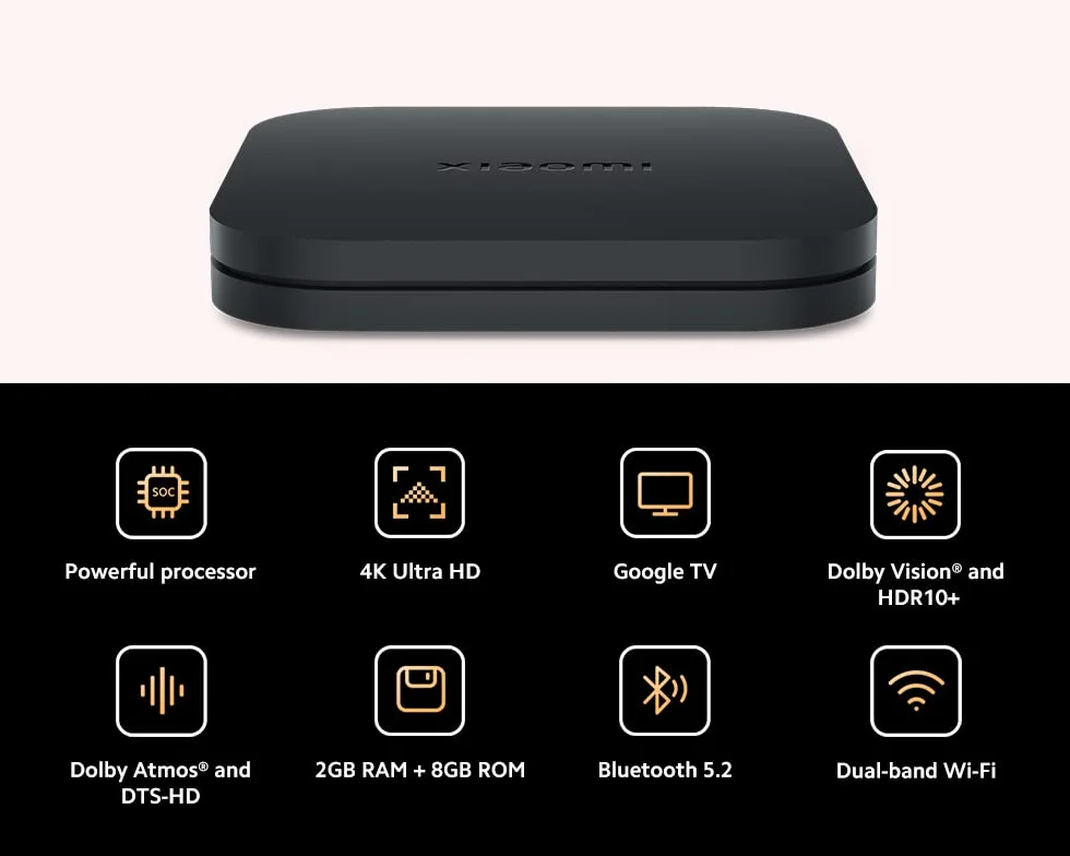 Xiaomi odtwarzacz multimedialny S 2nd Gen 4K Ultra HD Streaming Media Player 2 GB RAM 8 GB ROM Google TV Dolby Vision HDR10+ Dolby Atmos czarny