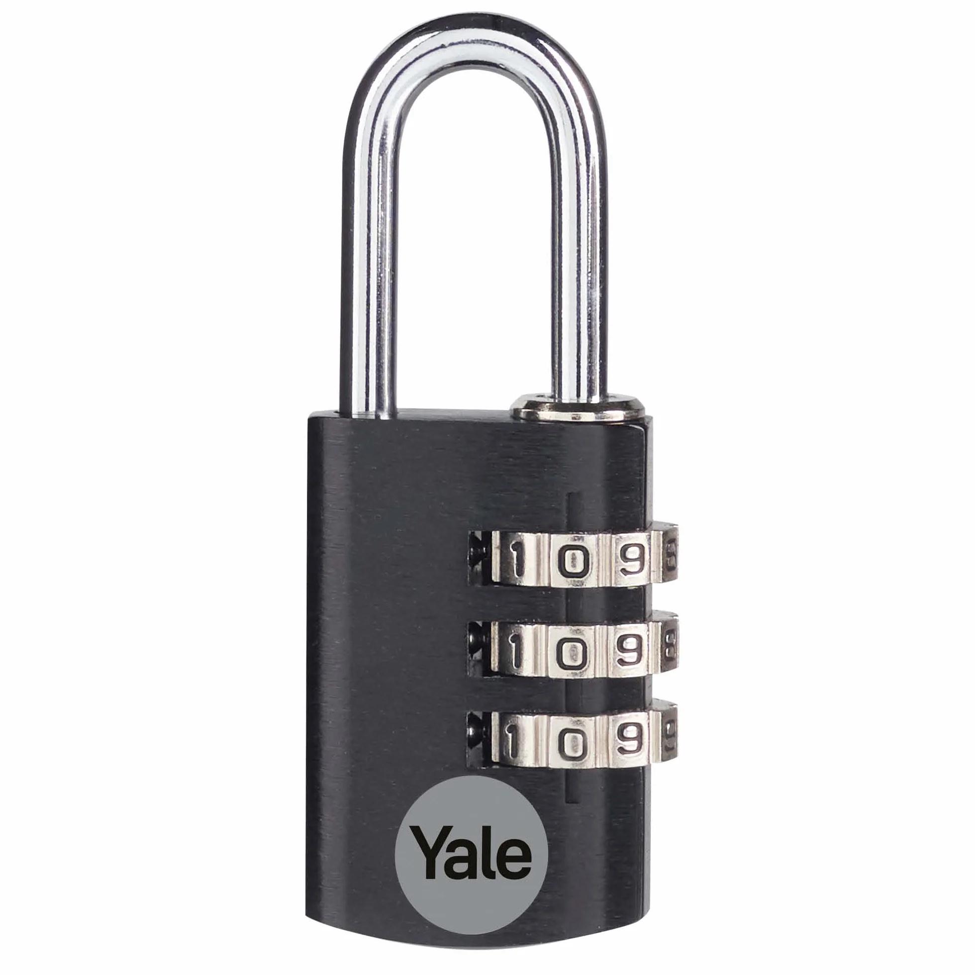 Yale YE3CB/20/121/1/BK Kłodka Aluminiowa Szyfrowa, Szerokość 21mm, do Użytku Wewnętrznego, Zabezpieczenie Szafek, Skrzynek Narzędziowych i Plecaków, Standardowe Bezpieczeństwo, Czarna