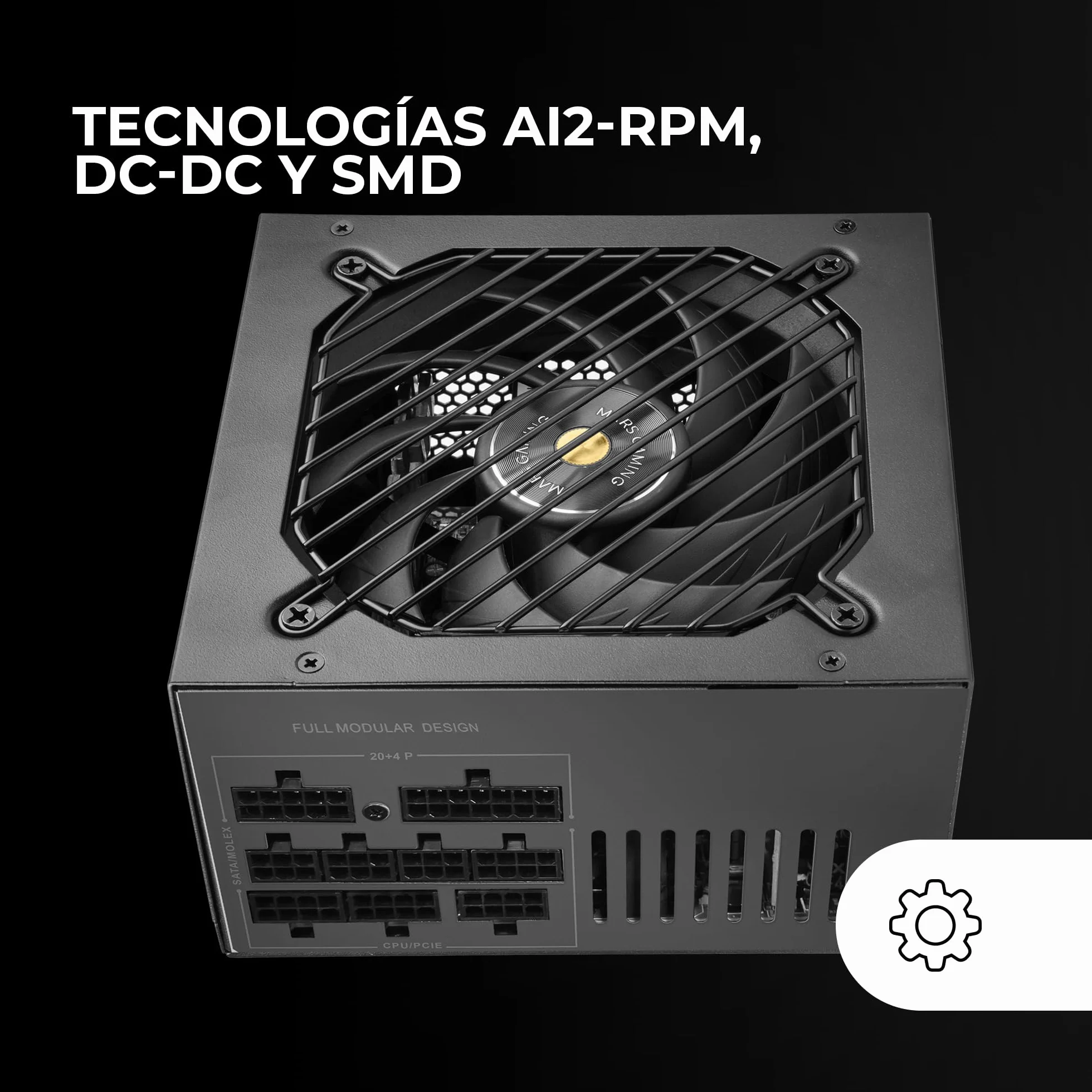 MARS GAMING MPB750SIM, W pełni modularny zasilacz ATX 750W, 7 lat gwarancji, 80Plus Bronze 230V EU, 90% efektywności, wentylator SI Extreme Silence 140mm, technologie AI2-RPM, DC-DC i SMD, Czarny