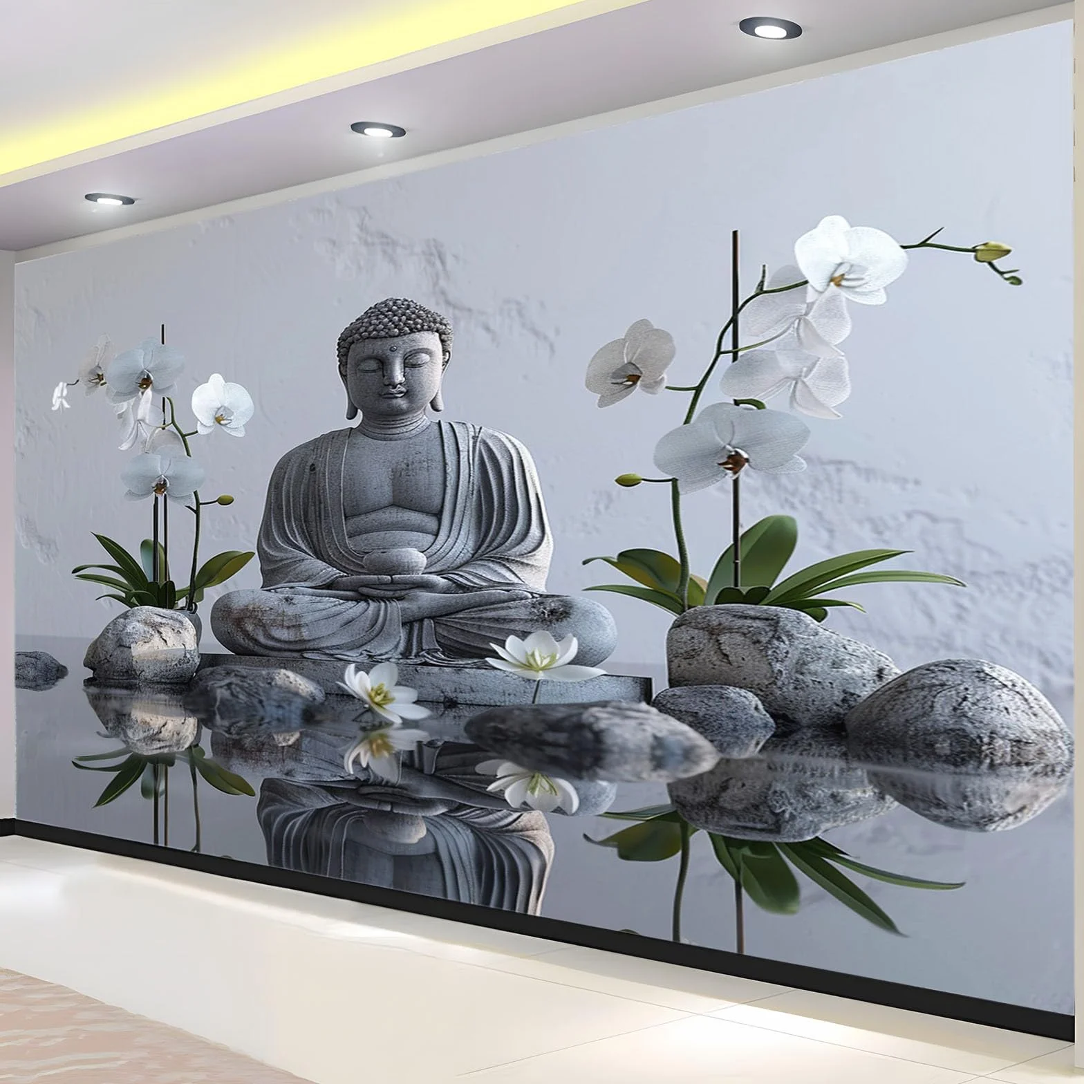 Tapeta Sypialnia Orchidea Medytacja Kamień Relief 350 x 256 cm Fototapeta Moda Dekoracja Ścienna Plakat 3D Tapeta Ścienna Do Salonu Biura Pokoju Dziecięcego, Szary