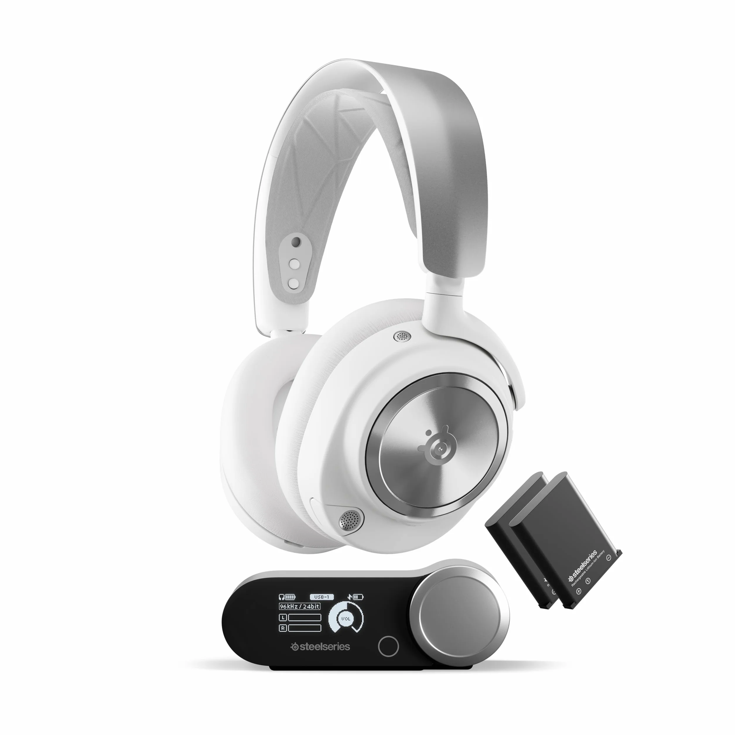 SteelSeries Arctis Nova Pro Wireless - wieloplatformowe bezprzewodowe słuchawki do gier - neodymowe przetw.magn. - ANC - Infinity Power System - mic ClearCast 2 gen. - PC, PS5, Switch, telefon - Białe