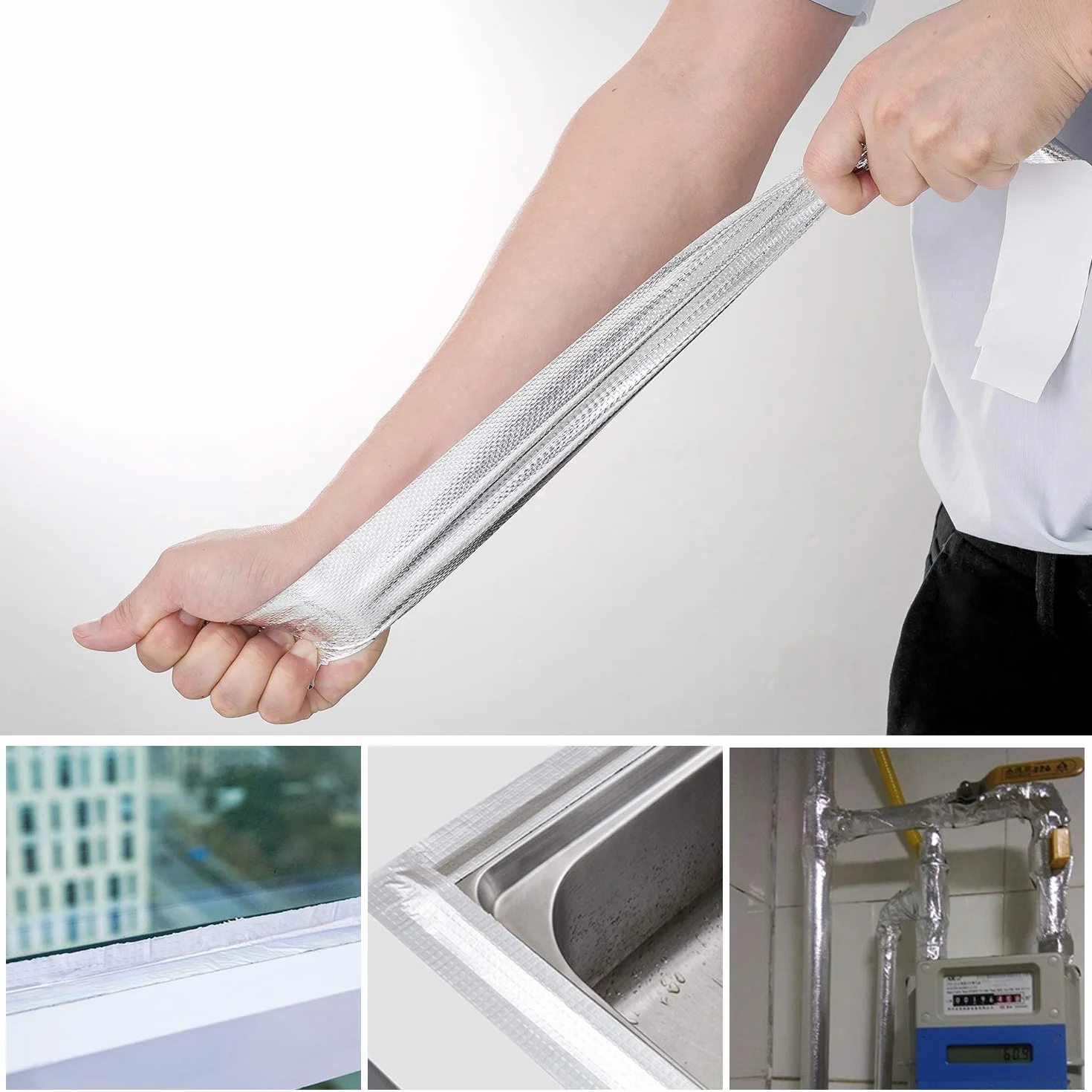 Taśma samoprzylepna, taśma aluminiowa, odporna na ciepło ochrona termiczna, odporna na rozdarcie. Szeroka taśma aluminiowa uszczelniająca z tkaniną z siatki szklanej do uszczelniania izolacji 5 cm *