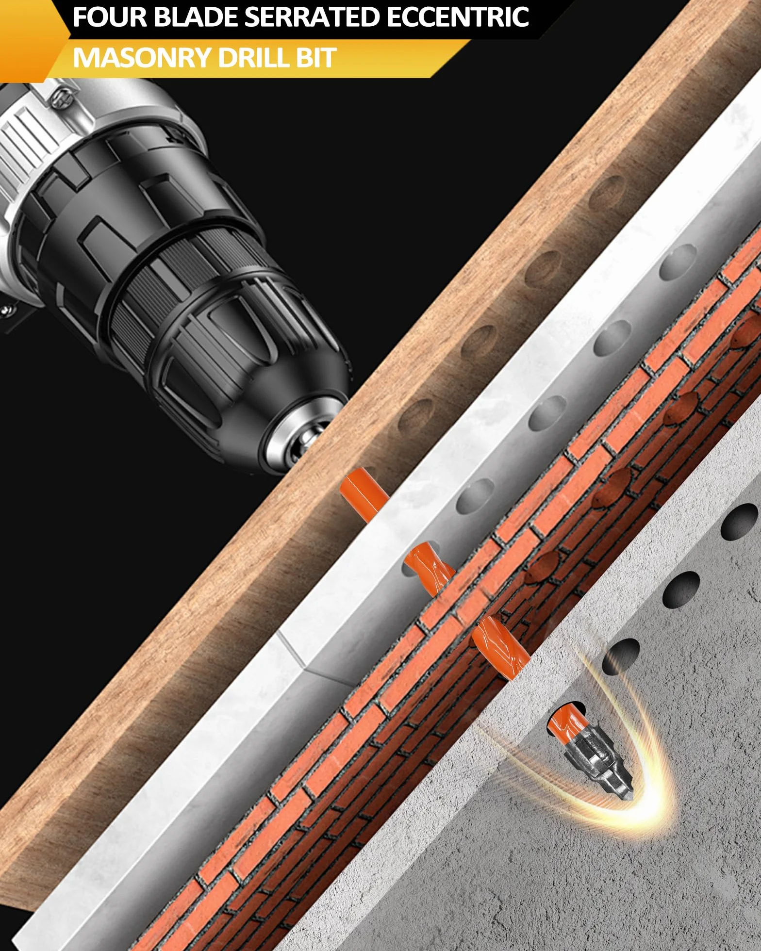 BGTEC Mimośrodowe wiertła z czterema ostrzami - 10 sztuk wierteł do płytek Ø 5-12 mm do drewna z tworzywa sztucznego cegły płytki szklane beton marmur