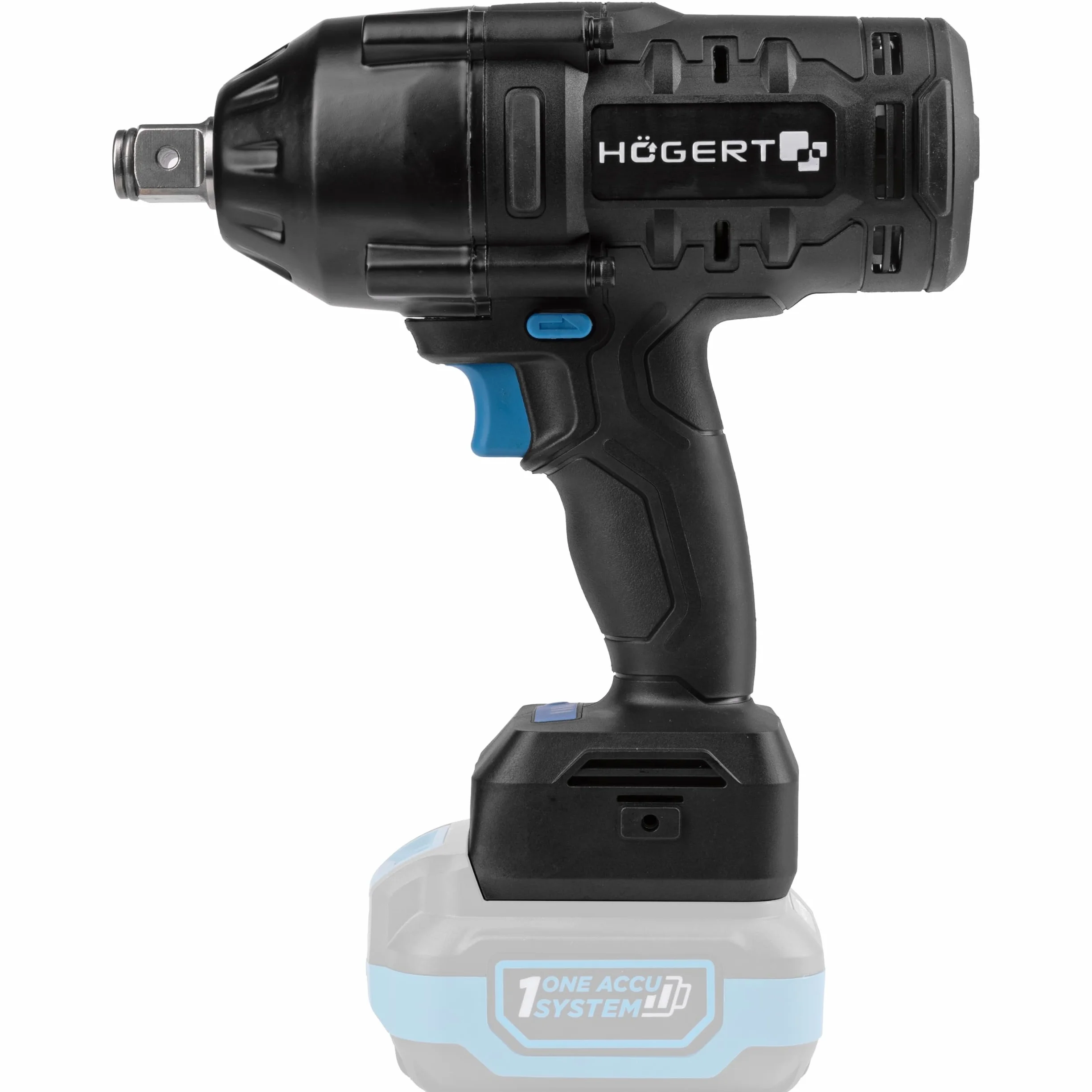Högert Technik Bezprzewodowa bezszczotkowa wkrętarka udarowa 18 V, 1000 Nm, moment przerwania 1300 Nm, uchwyt czworokątny 3/4", oświetlenie LED, 3-stopniowa regulacja prędkości, bez akumulatora,