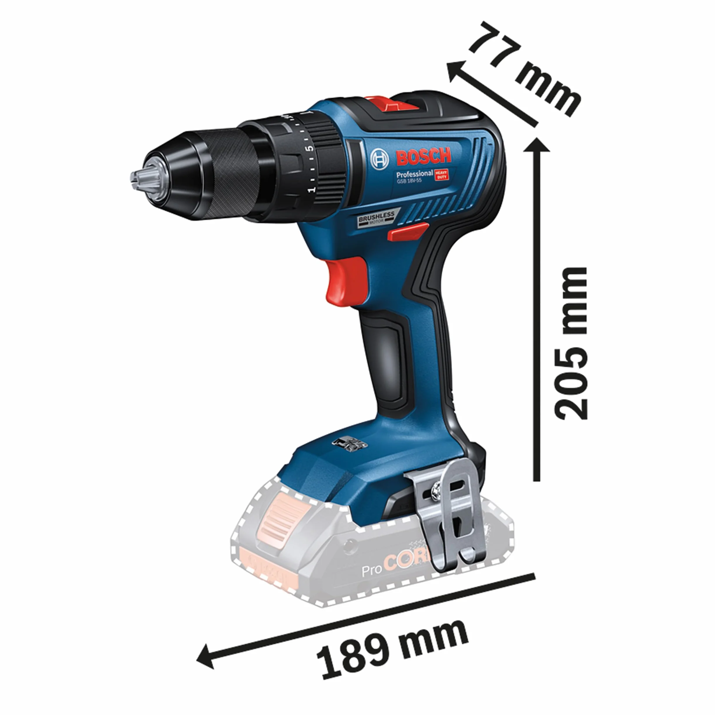 Bosch Professional Gsr 18V-55 Wiertarko-Wkrętarka, Niebieski/Czarny, 78 x 179 x 207 mm