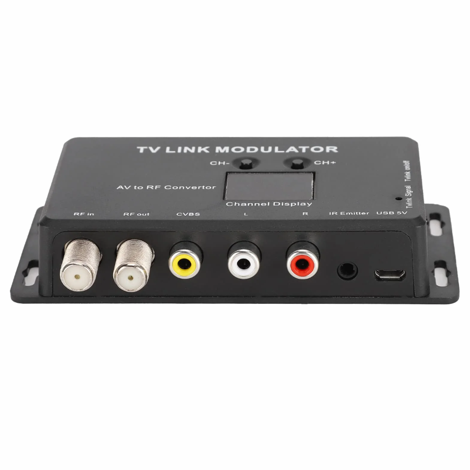 Modulator UHF TM70 Konwerter AV na RF Przedłużacz IR Wyświetlacz Kanałów Czarny 1W USB 5V