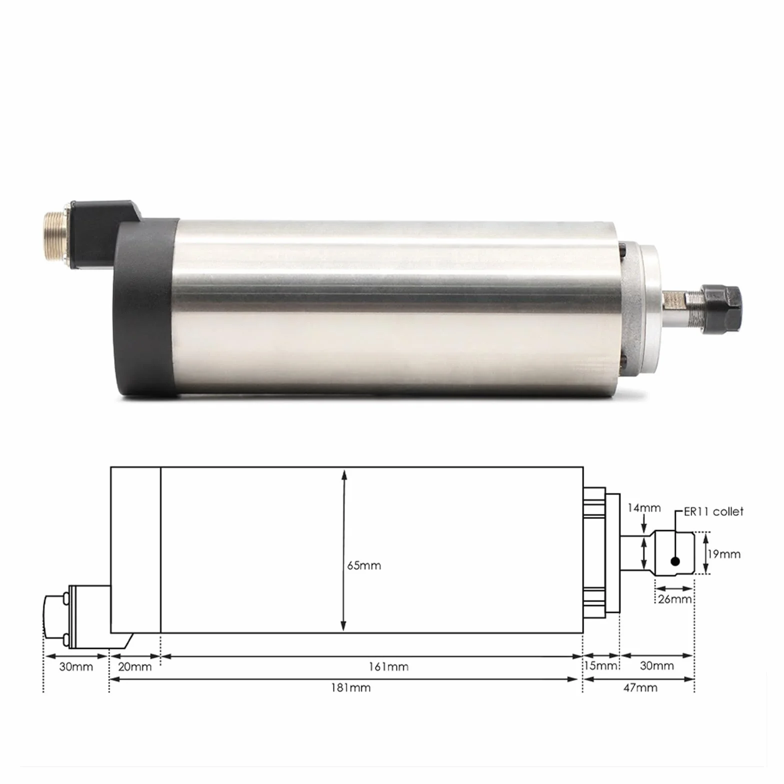 0,8kw ER11 Silnik Wrzecionowy Chłodzony Powietrzem Średnica 65 Mm Wrzeciono Do Grawerowania, Frezowanie Szlifować 4 Szt. Łożyska Kulkowe Precyzja,01 Wysoce Zoptymalizowany