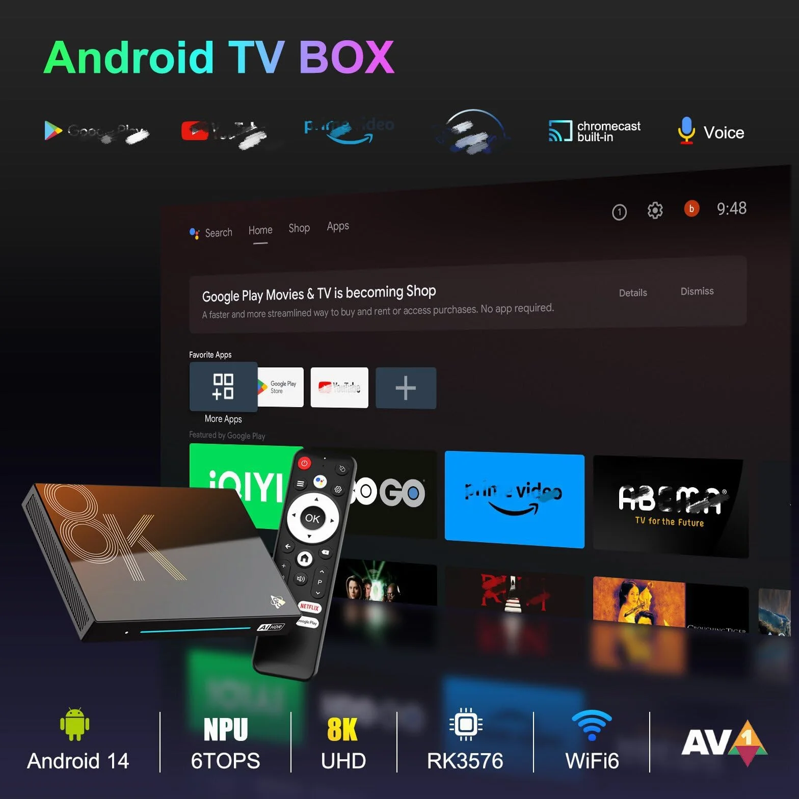 CHROX Android 14.0 TV Box, H96 MAX M9S 8G RAM 128G ROM RK3576 z podwójnym Wi-Fi 2.4G/5.8G, BT 5.0+ Quad-Core 64 bits 4K/8K UHD H.265 Ethernet LAN 3D Set Top TV Box, 8 GB + 128 GB