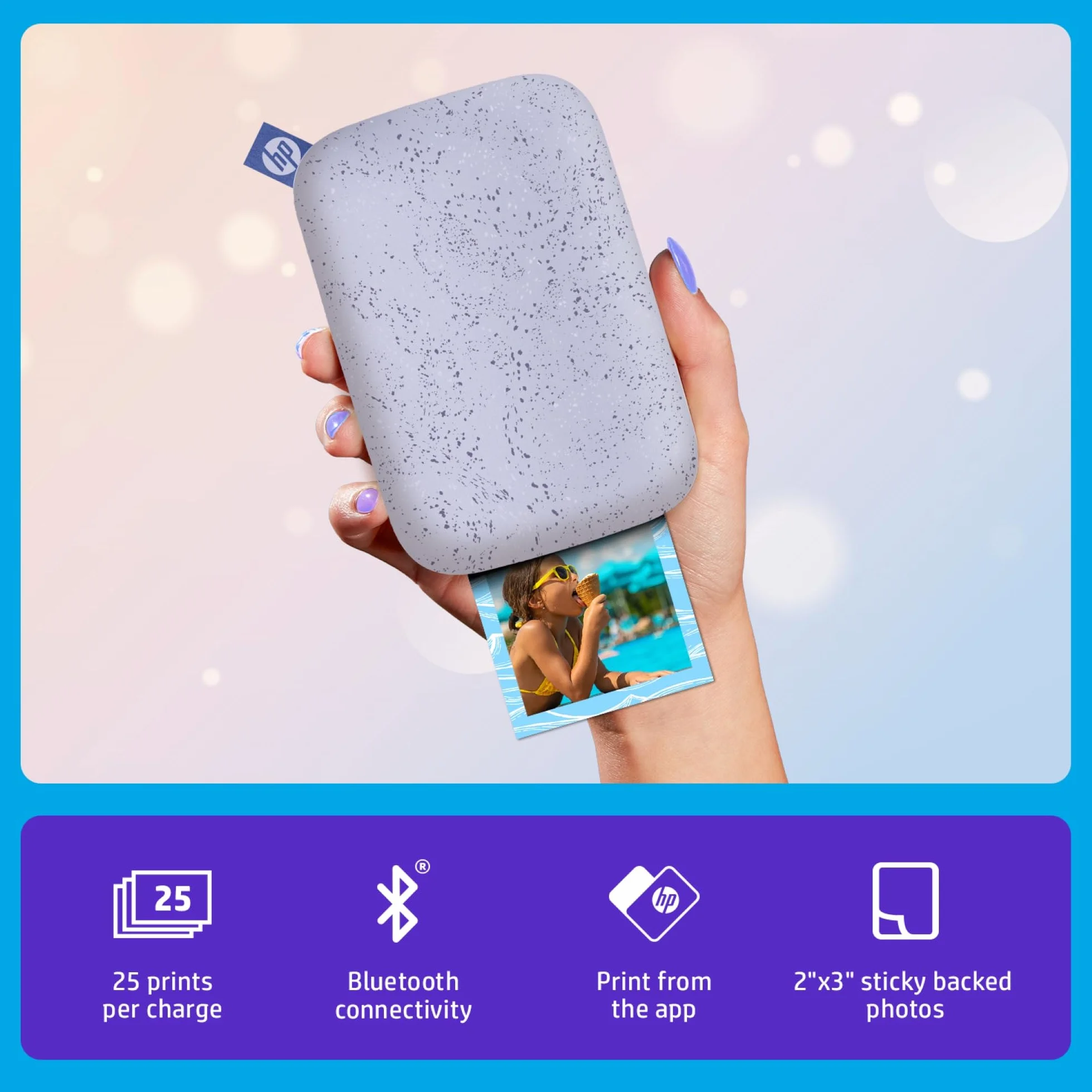 HP Zębatka przenośna 5 x 7,6 cm drukarka zdjęć Lilac ZINK